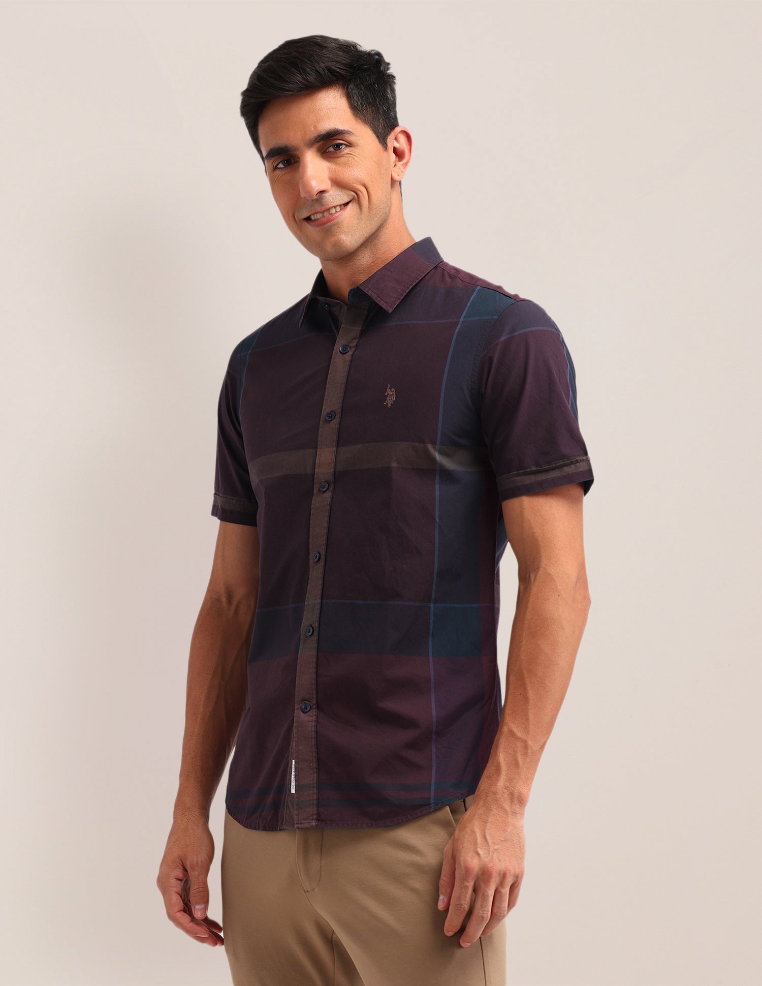 Graph Check Printed Regular Fit Shirt Maroon - U.S. Polo Assn. India | Large
