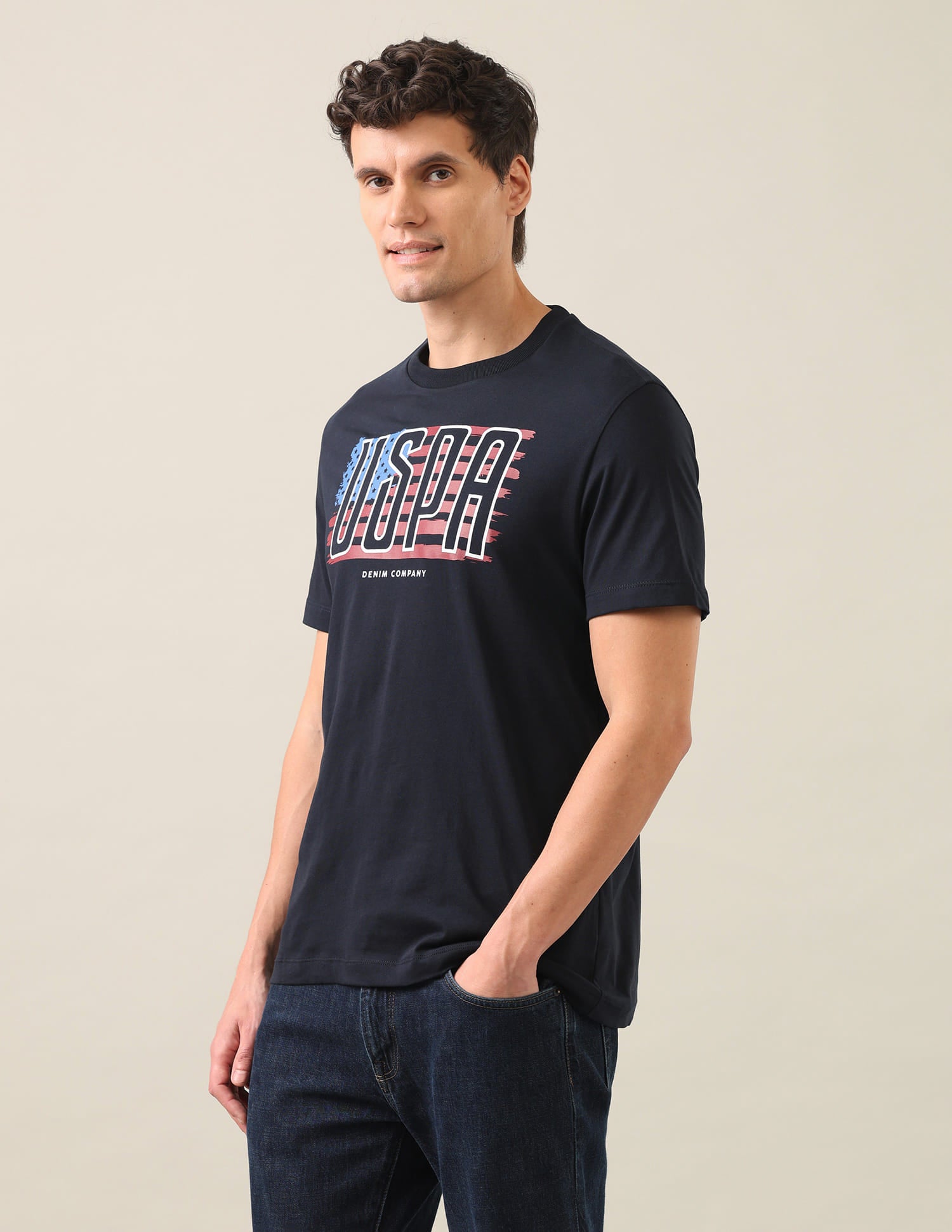 Graphic Brand Printed Regular Fit T-Shirt Navy - U.S. Polo Assn. India | Large
