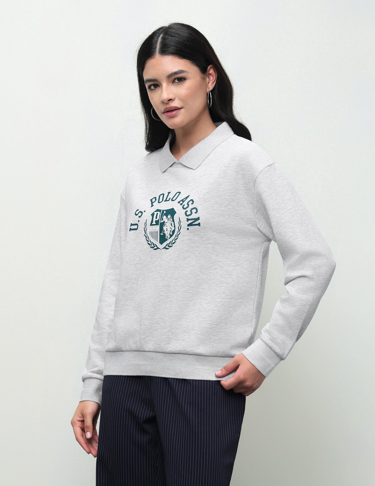 Grpahic Brand Printed Relaxed Fit Sweatshirt Grey - U.S. Polo Assn. India | Large