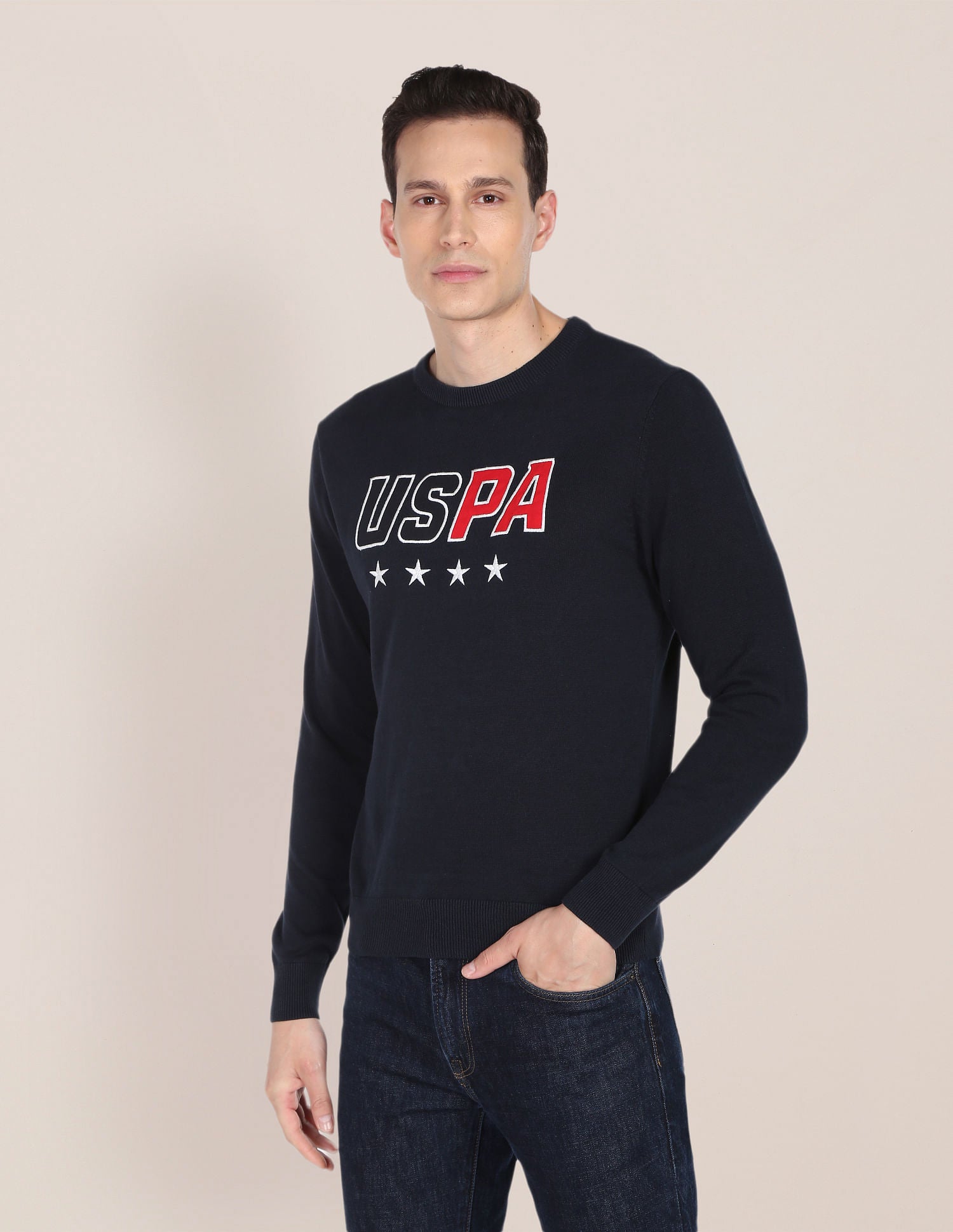 Crew Neck Appliqued Sweater Navy - U.S. Polo Assn. India | Large