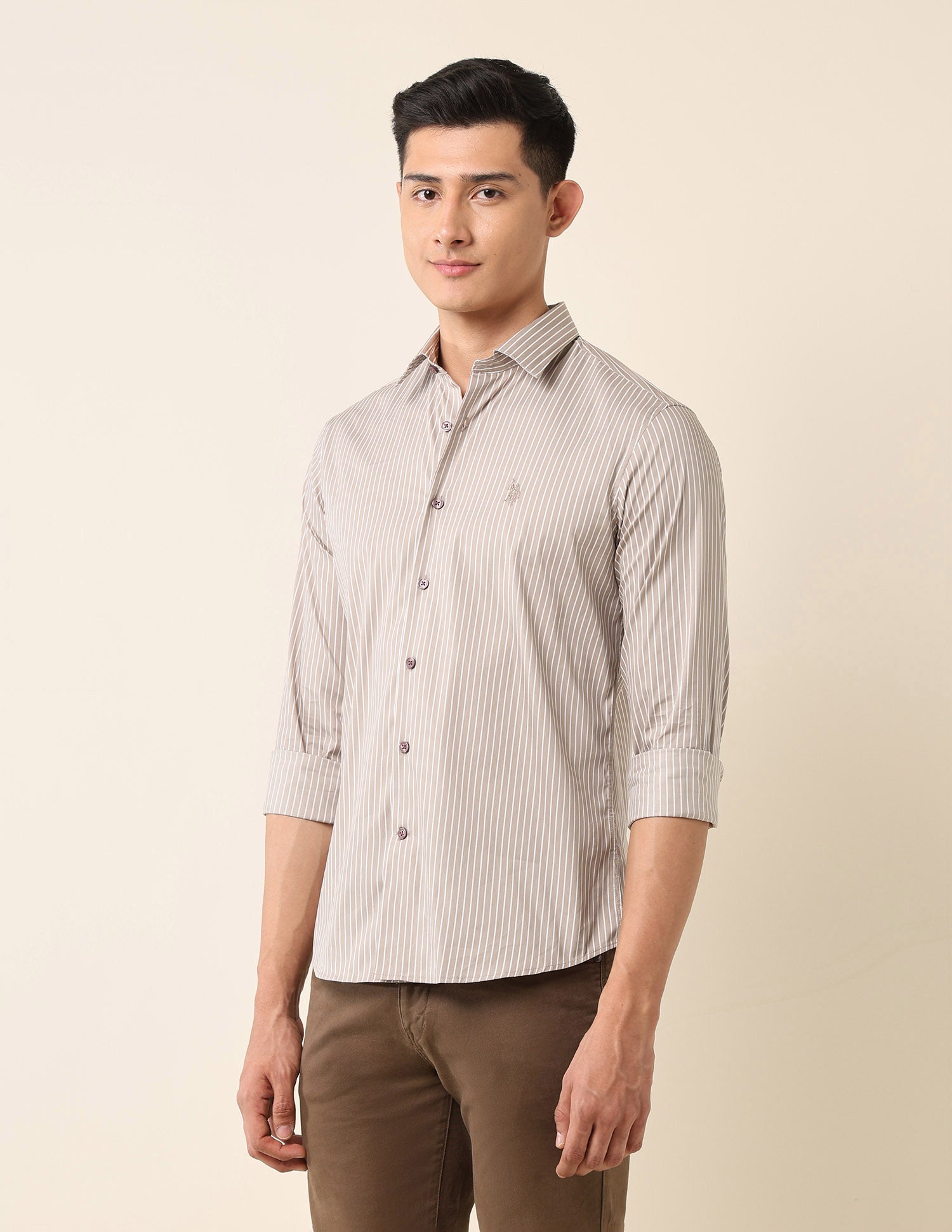 Tailored Fit Vertical Striped Shirt Khaki - U.S. Polo Assn. India | Large