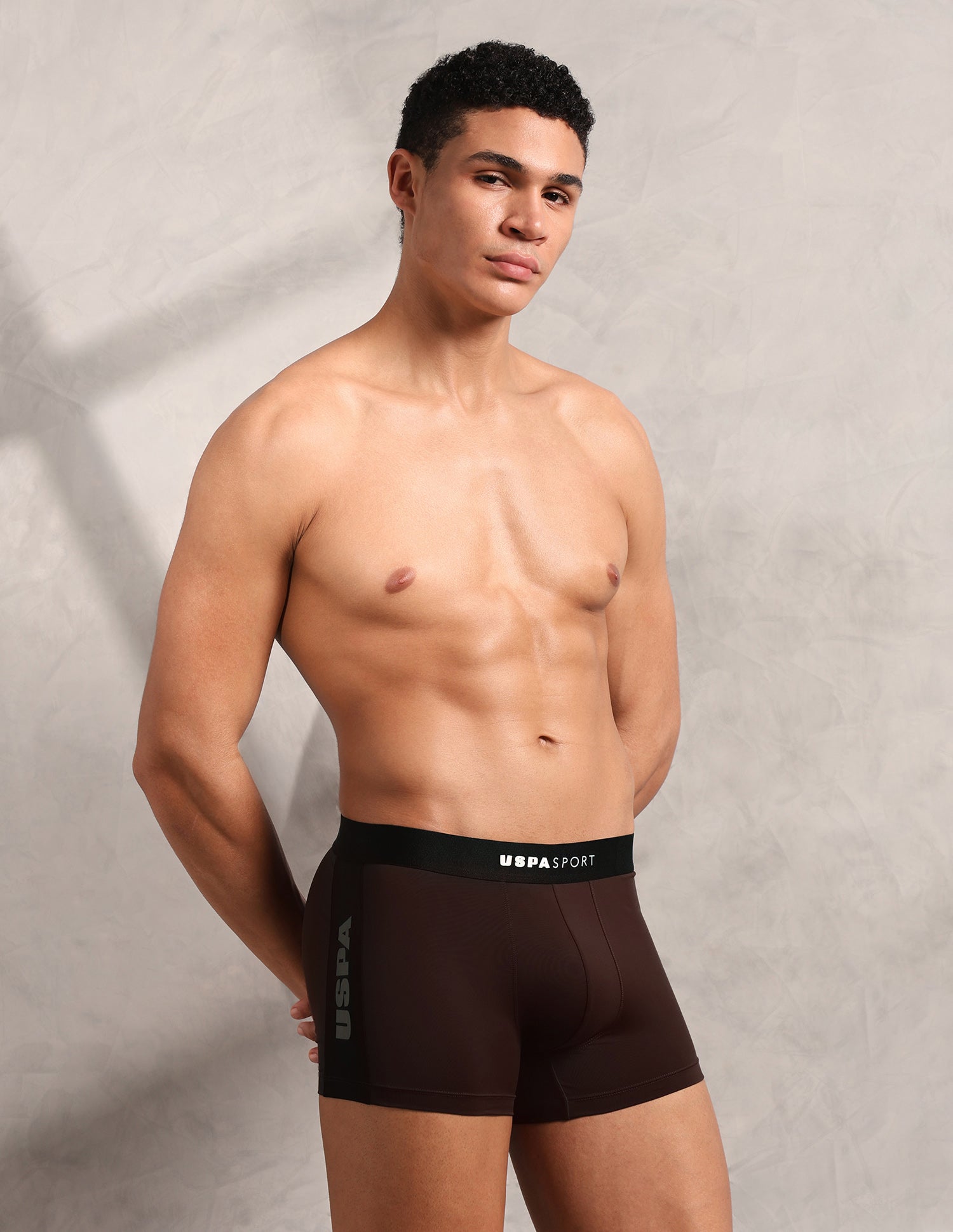 High Stretch RT005 Sports Trunk Coffee Brown With Grey - U.S. Polo Assn. India | Large