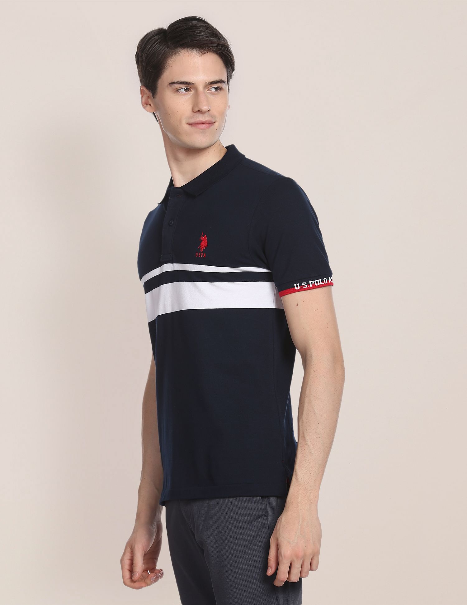 Engineered Stripe Stretch Polo Shirt Navy - U.S. POLO ASSN. | Large