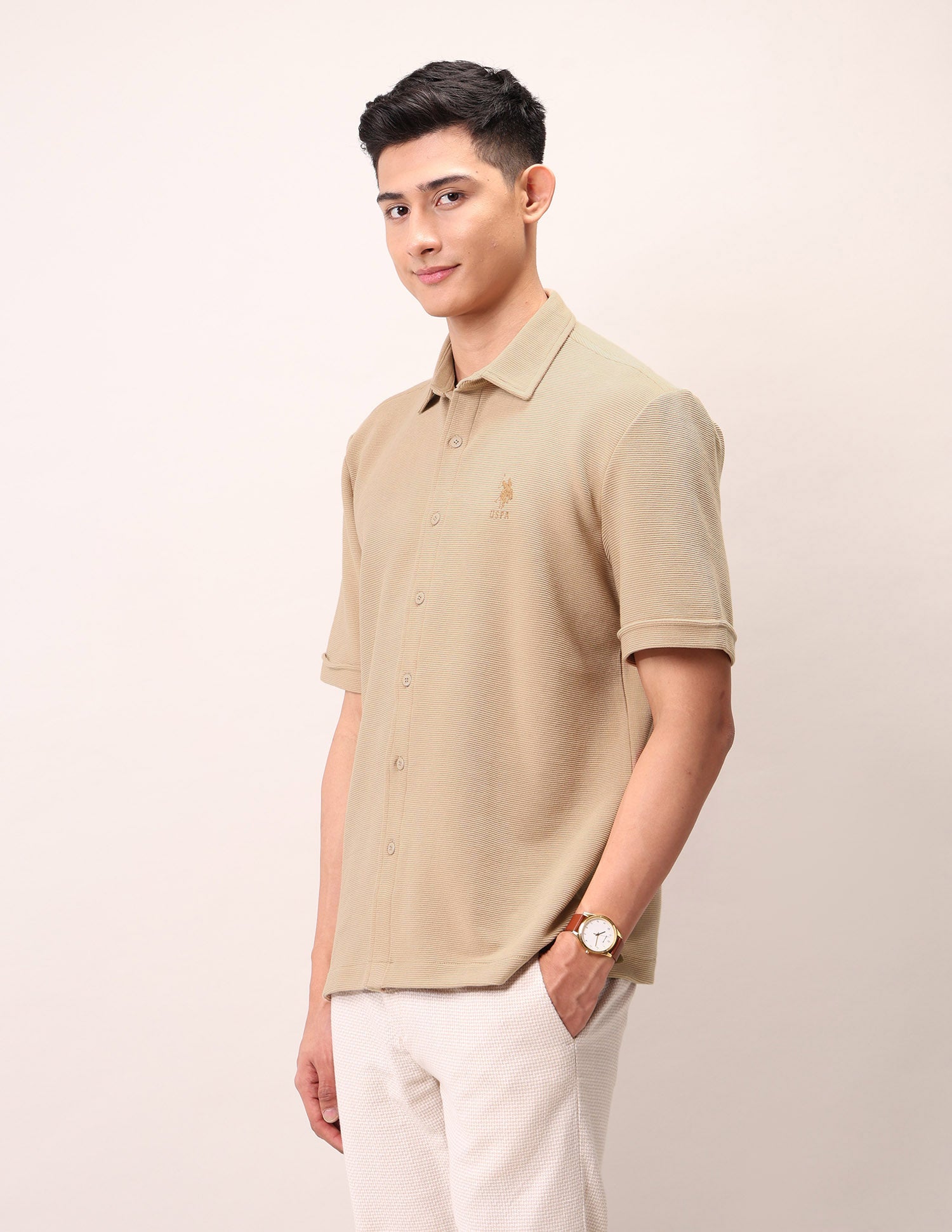 Relaxed Fit Pure Cotton Outdoor Shirt Beige - U.S. Polo Assn. India | Large
