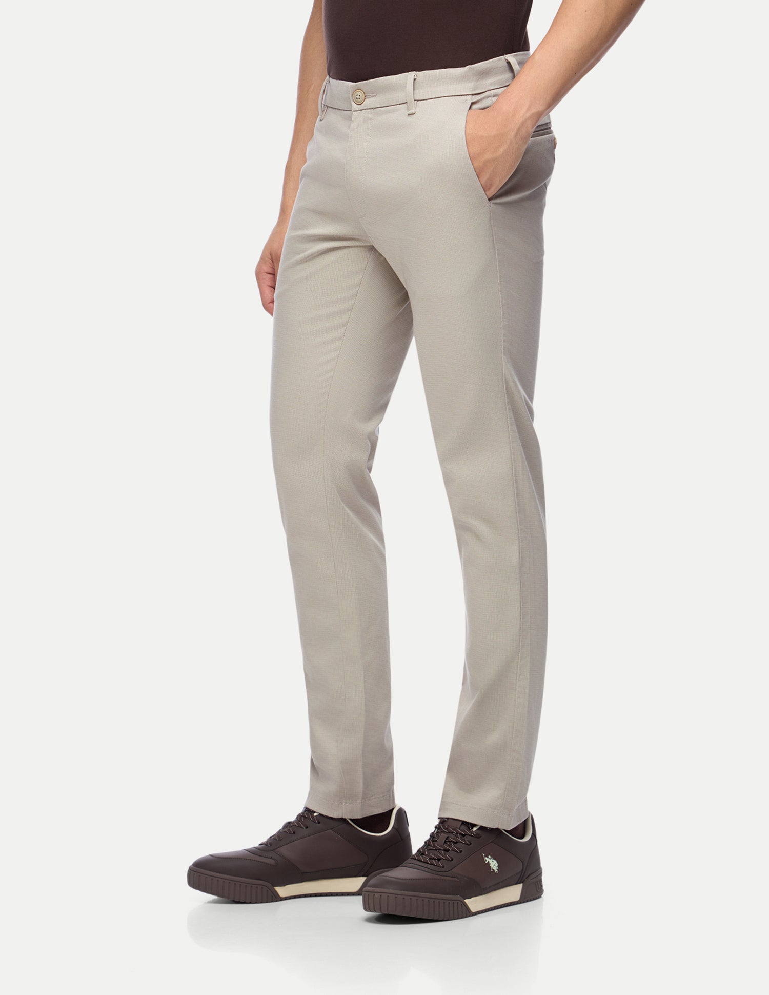 Denver Slim Fit Satin Trousers Beige - U.S. Polo Assn. India | Large