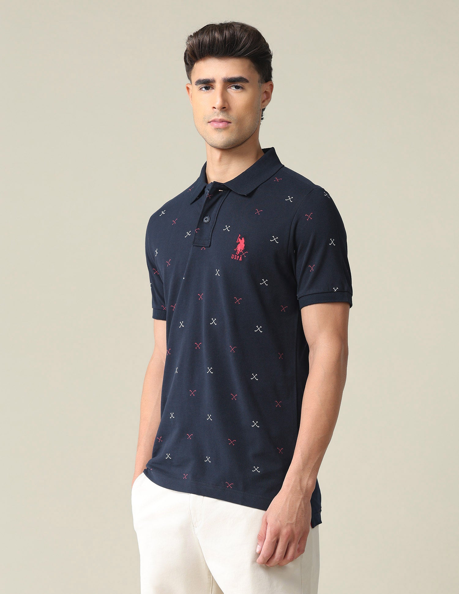 All Over Brand Print Polo Shirt Navy - U.S. POLO ASSN. | Large