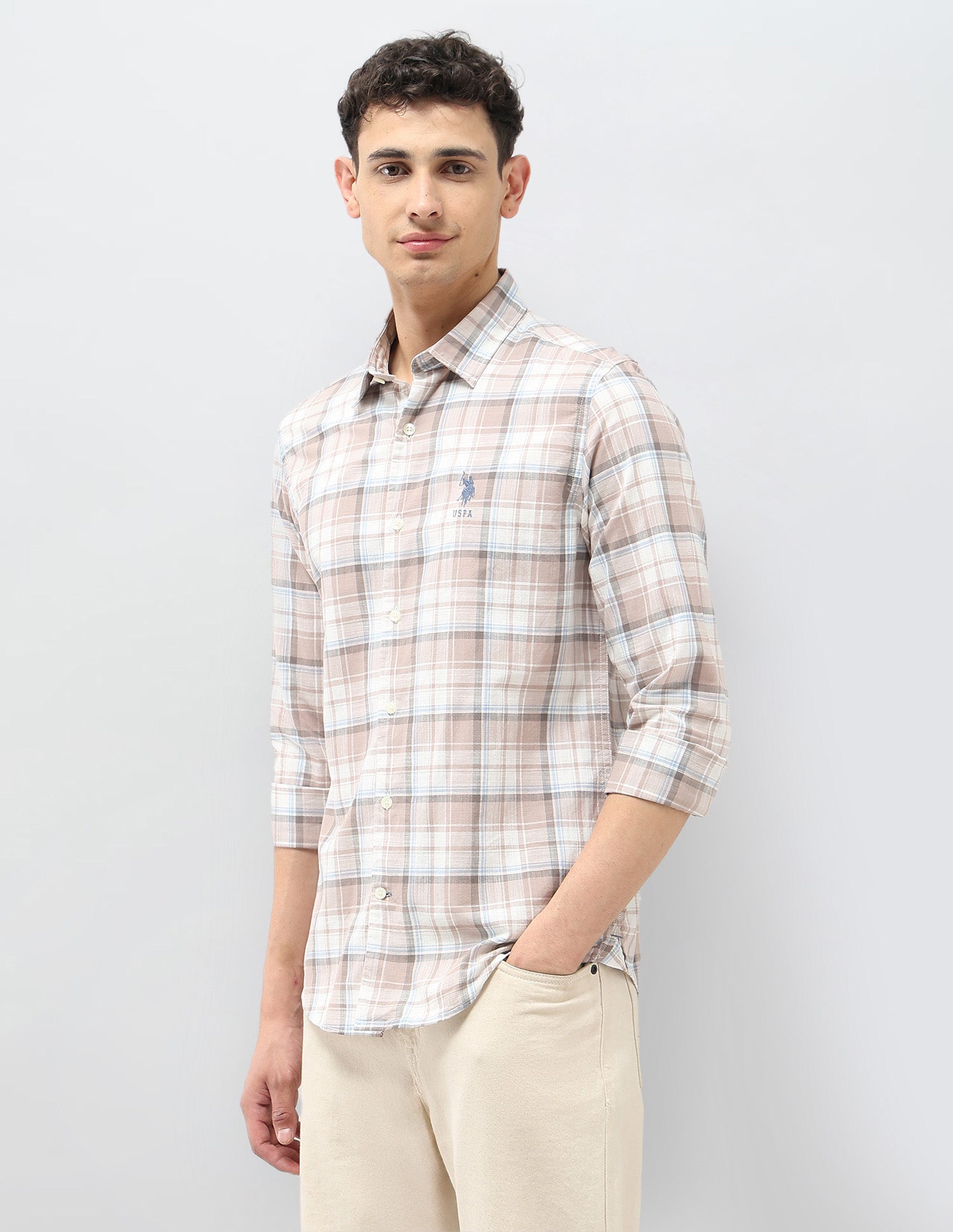 Regular Fit Tartan Checked Shirt Cream - U.S. POLO ASSN. | Large