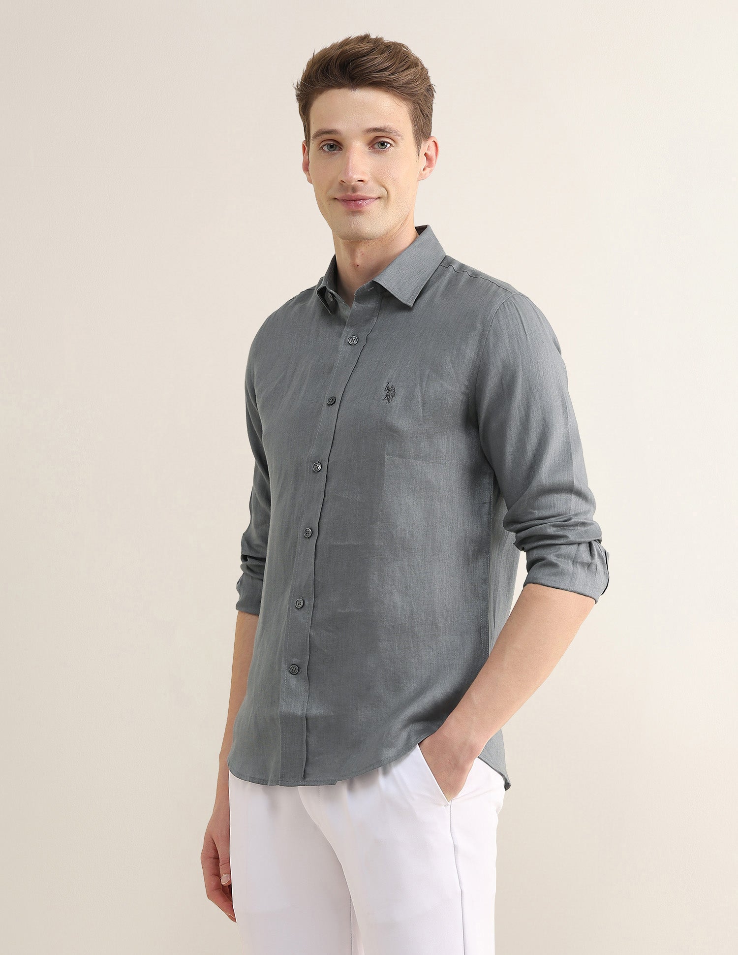 Solid Regular Fit Shirt Dark Grey - U.S. Polo Assn. India | Large