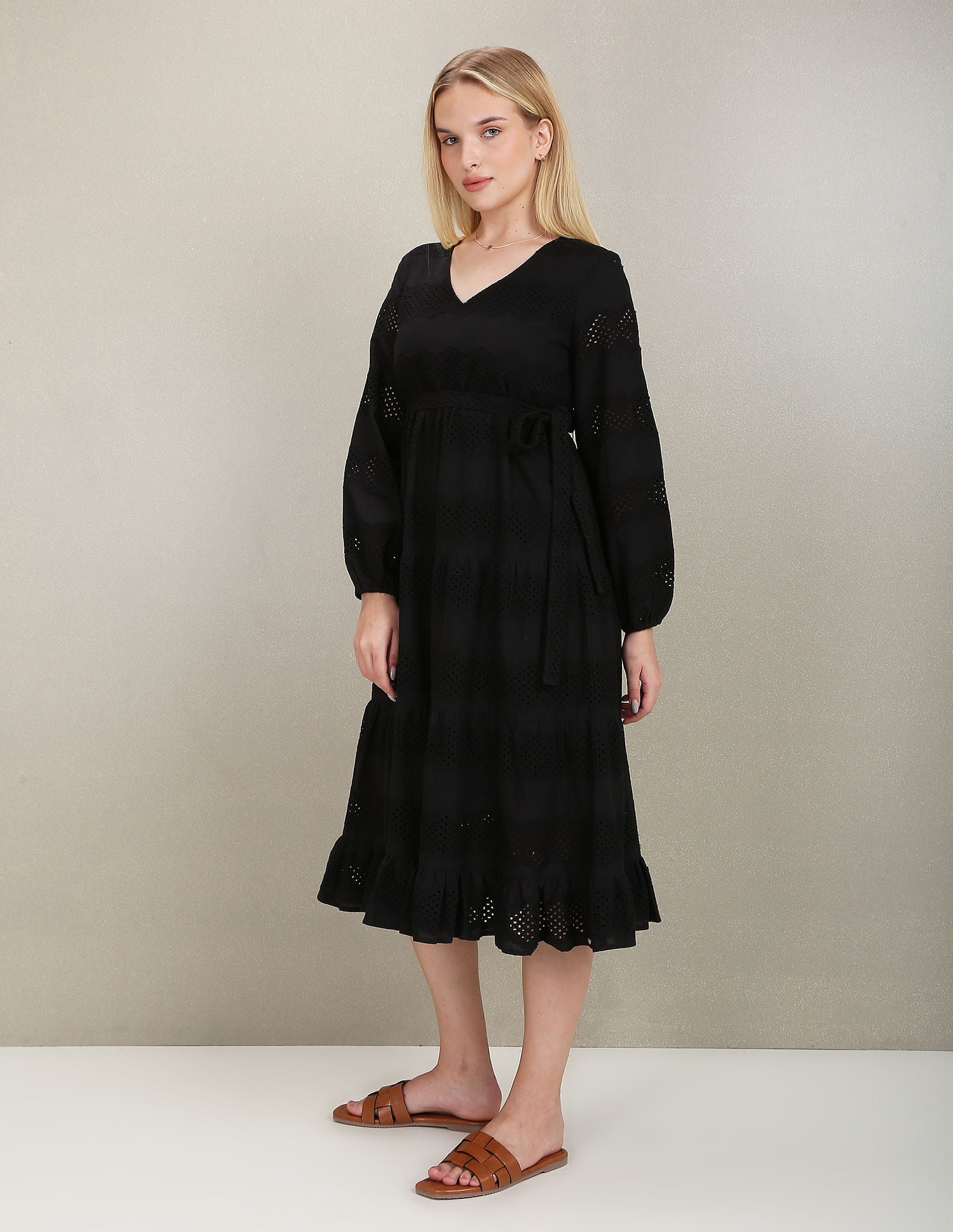 V-Neck Schiffli Embroidered Dress Black - U.S. Polo Assn. India | Large