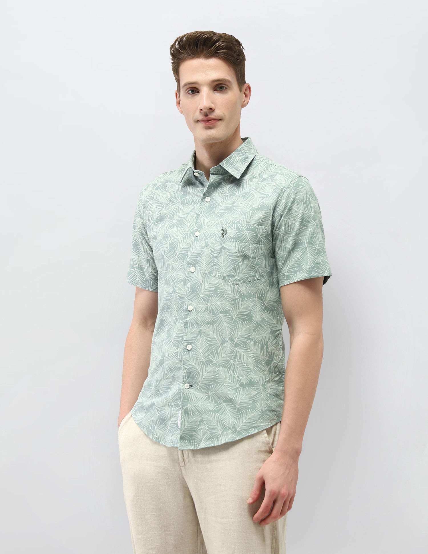 Tropical Printed Tailored Fit Shirt Green - U.S. Polo Assn. India | Large