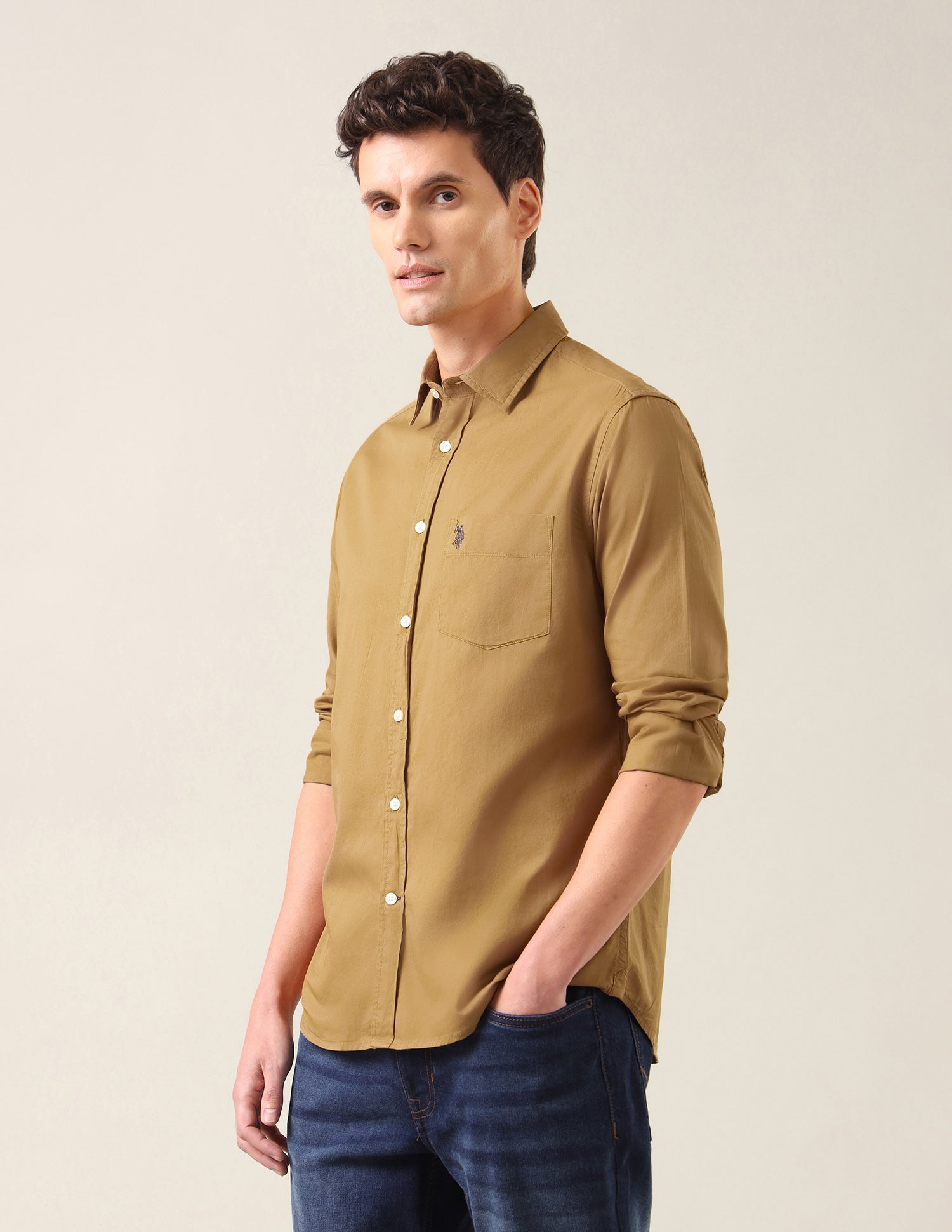 Twill Tailored Fit Shirt Mustard - U.S. Polo Assn. India | Large