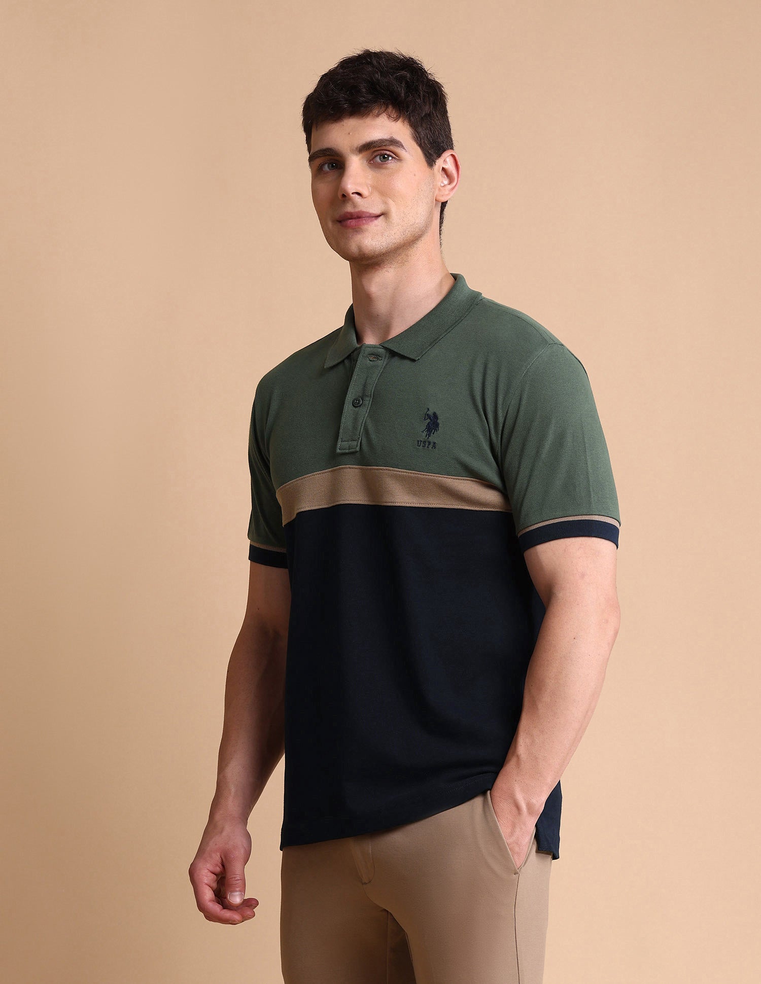 Colourblocked Slim Fit Polo Shirt Olive - U.S. POLO ASSN. | Large