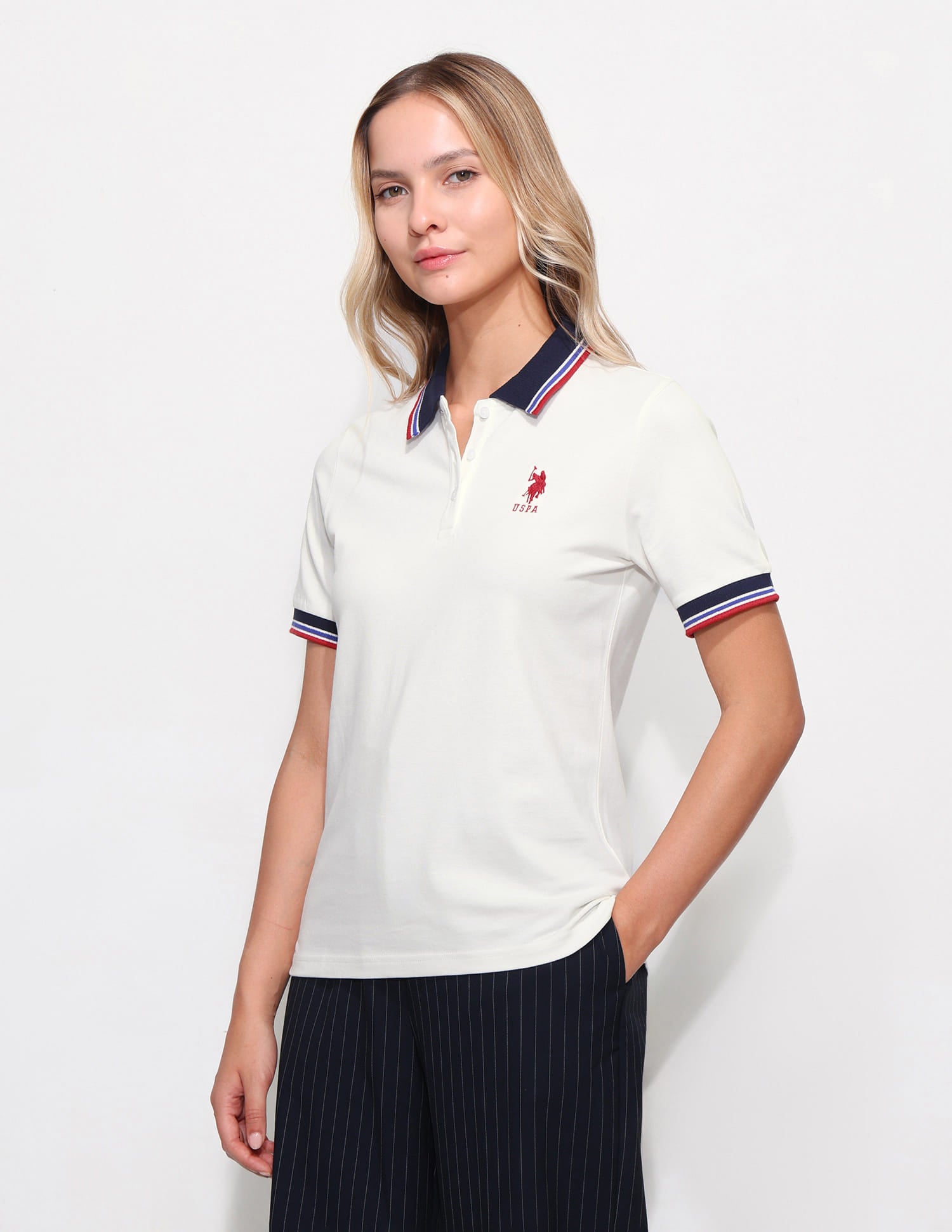 Regular Fit Contrast Collar Polo Shirt White - U.S. Polo Assn. India | Large