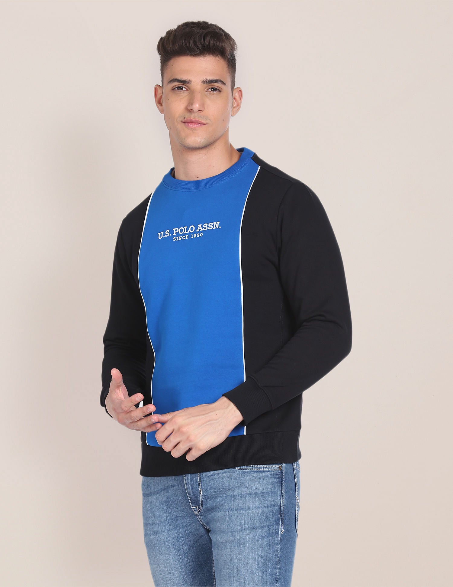 Panelled Colour Block Sweatshirt Black and Blue - U.S. POLO ASSN. | Large