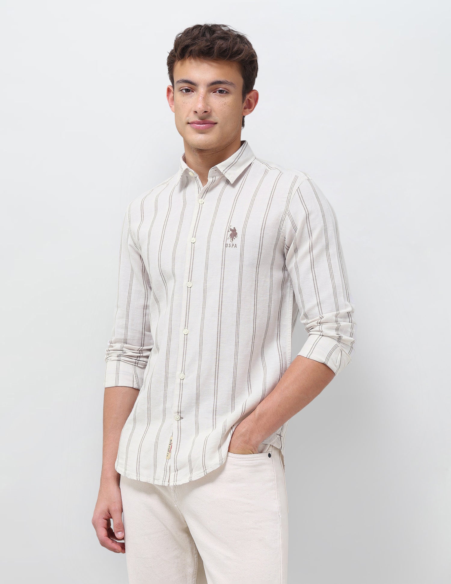 Vertical Striped Regular Fit Shirt Khaki - U.S. Polo Assn. India | Large