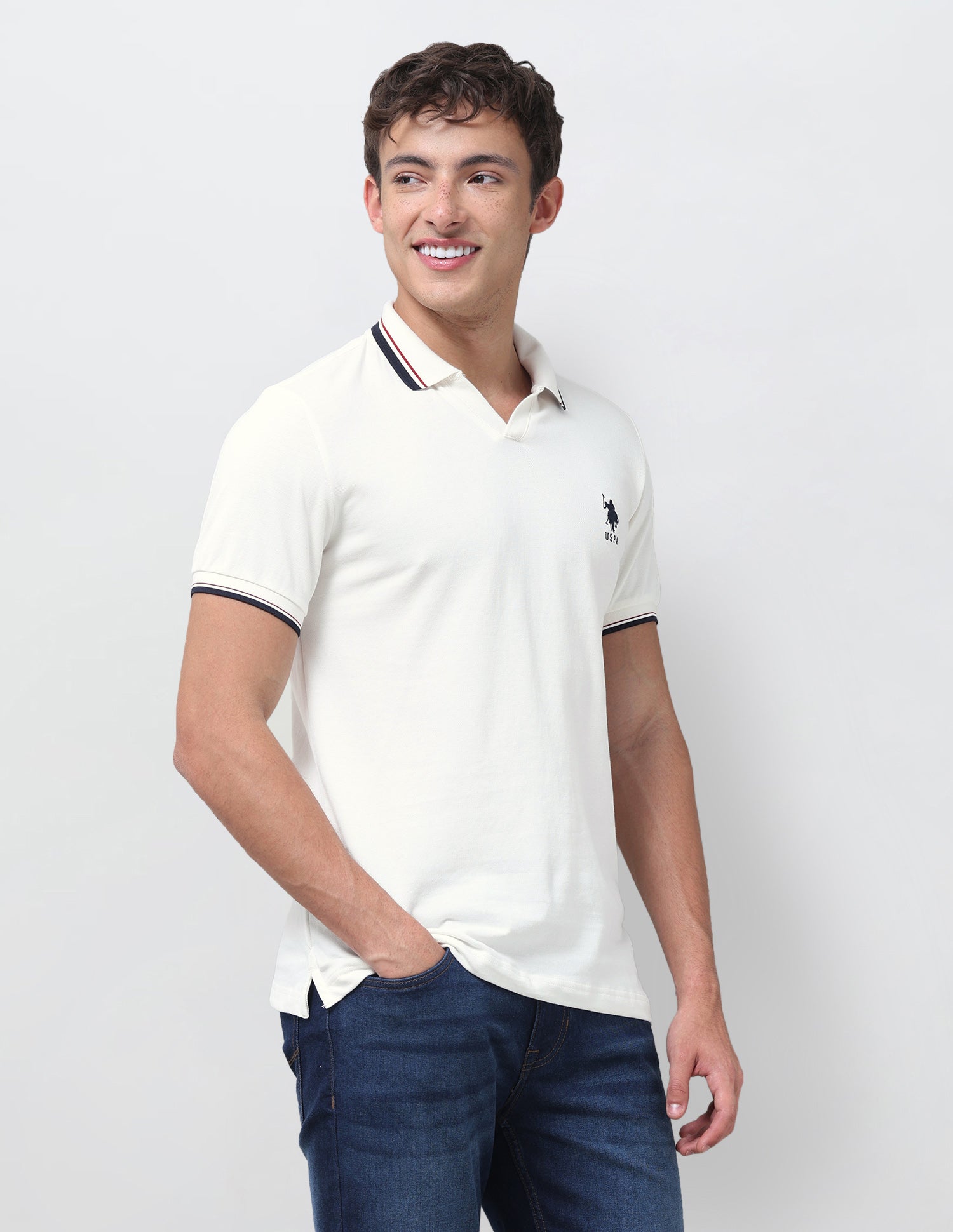Solid Relaxed Fit Polo Shirt Off White - U.S. Polo Assn. India | Large