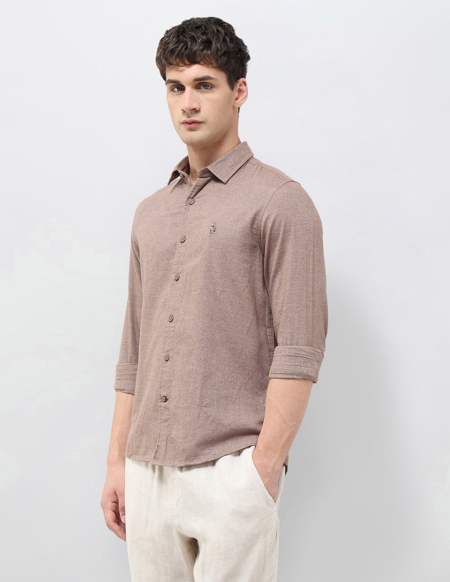 Solid Twill Regular Fit Shirt Khaki - U.S. POLO ASSN. | Large