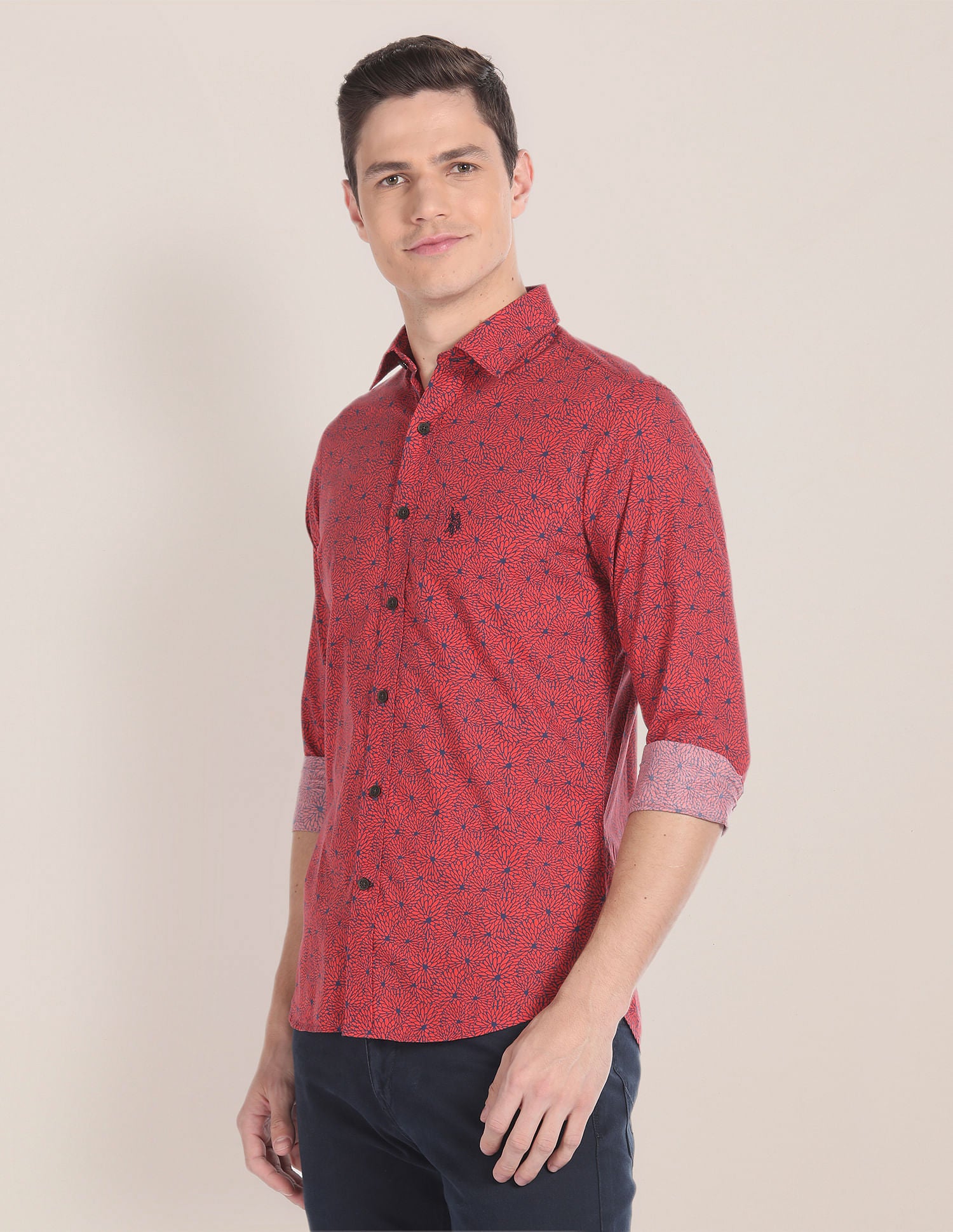 Spread Collar Graphic Print Shirt Vermilion - U.S. Polo Assn. India | Large