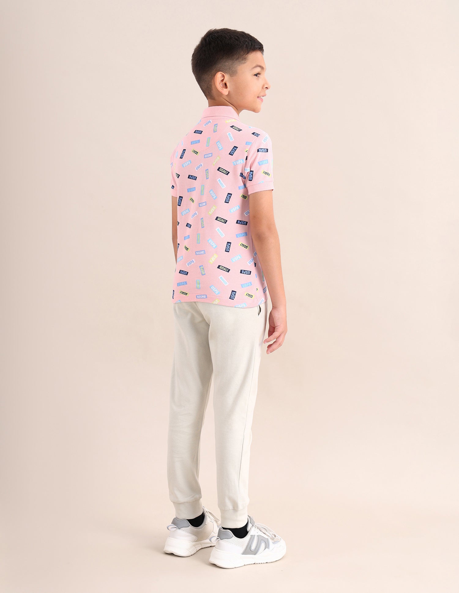 Boys Typographic Printed Regular Fit T-Shirt Light Pink - U.S. POLO ASSN. | Large