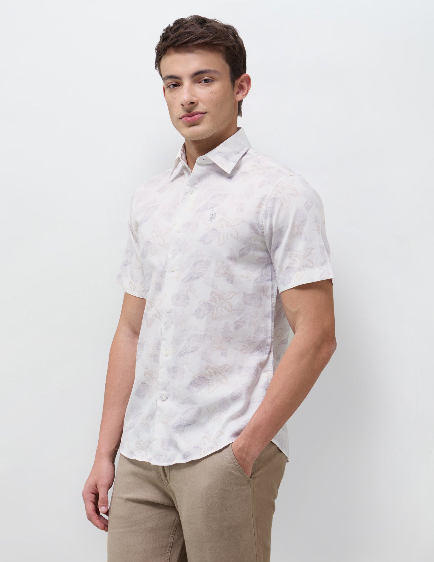 Satin Floral Printed Shirt Light Grey - U.S. Polo Assn. India | Large