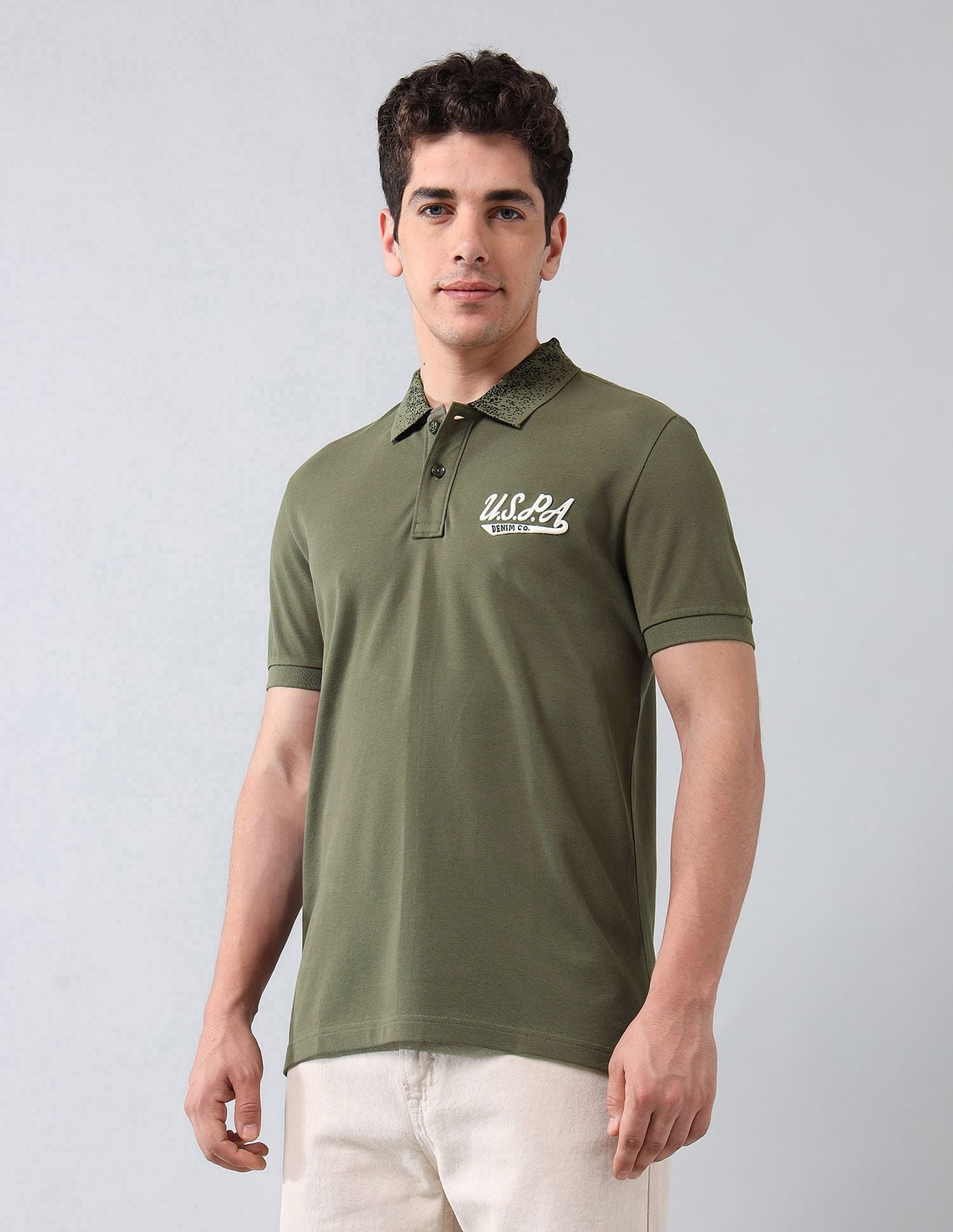 Muscle Fit Pure Cotton Polo Shirt Light Olive - U.S. Polo Assn. India | Large