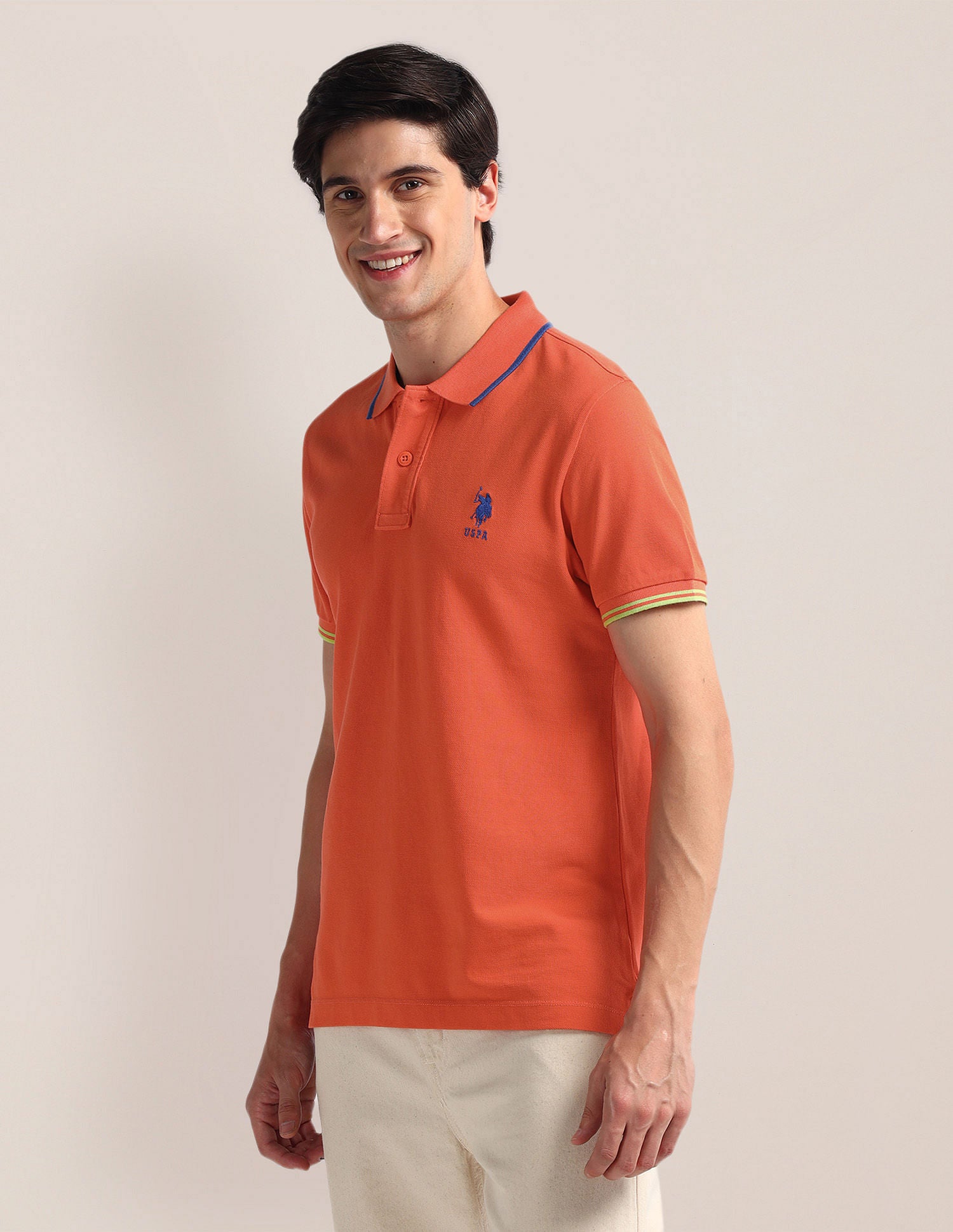 Slim Fit Solid Polo Shirt Orange - U.S. Polo Assn. India | Large