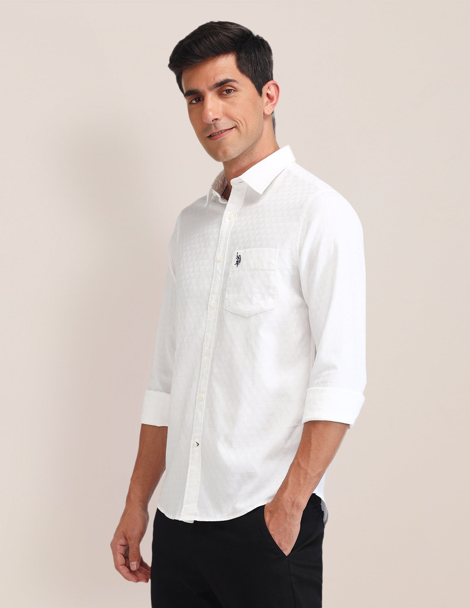 Textured Tailored Fit Shirt White - U.S. Polo Assn. India | Large