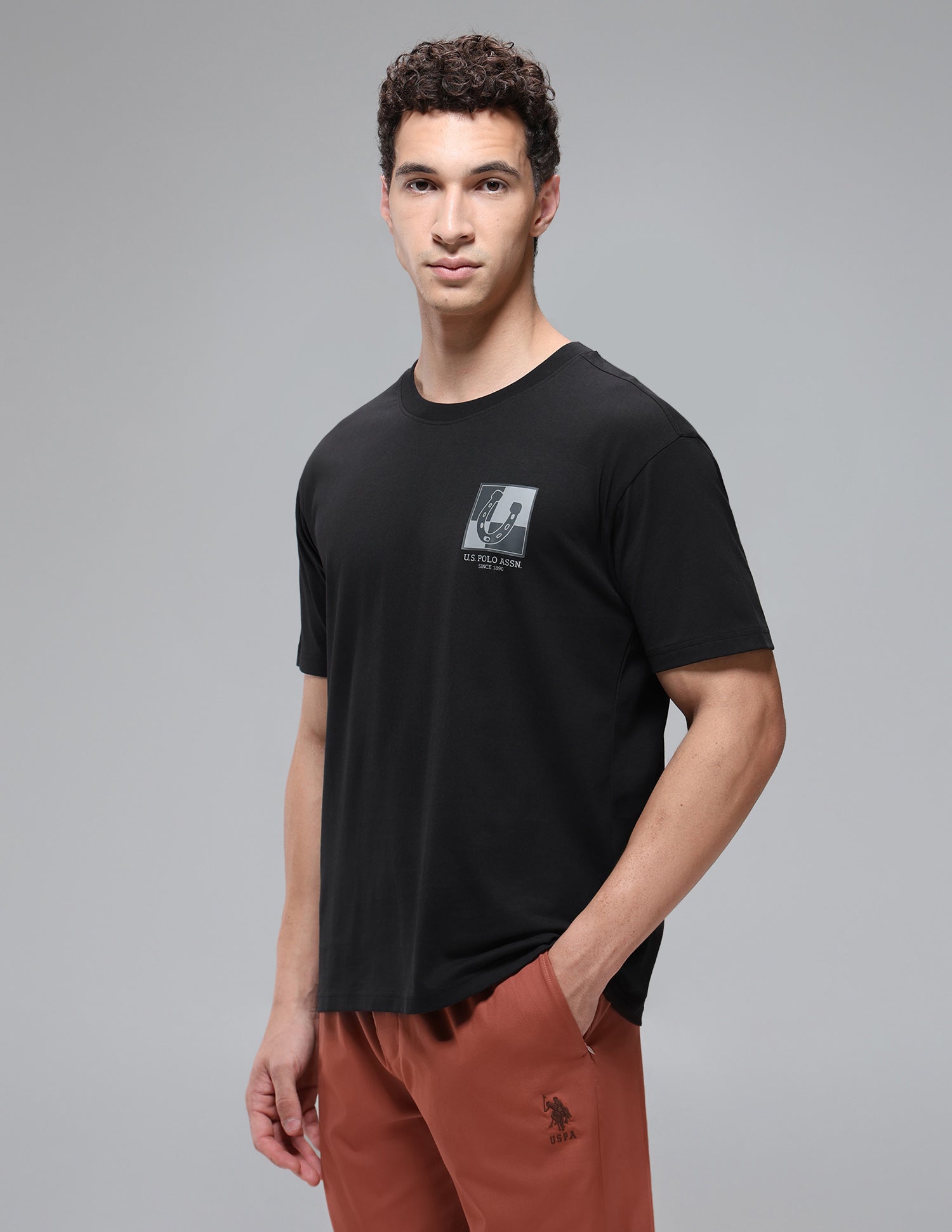 Breathable Regular Comfort Fit OEE15 Lounge T-Shirt Black - U.S. Polo Assn. India | Large