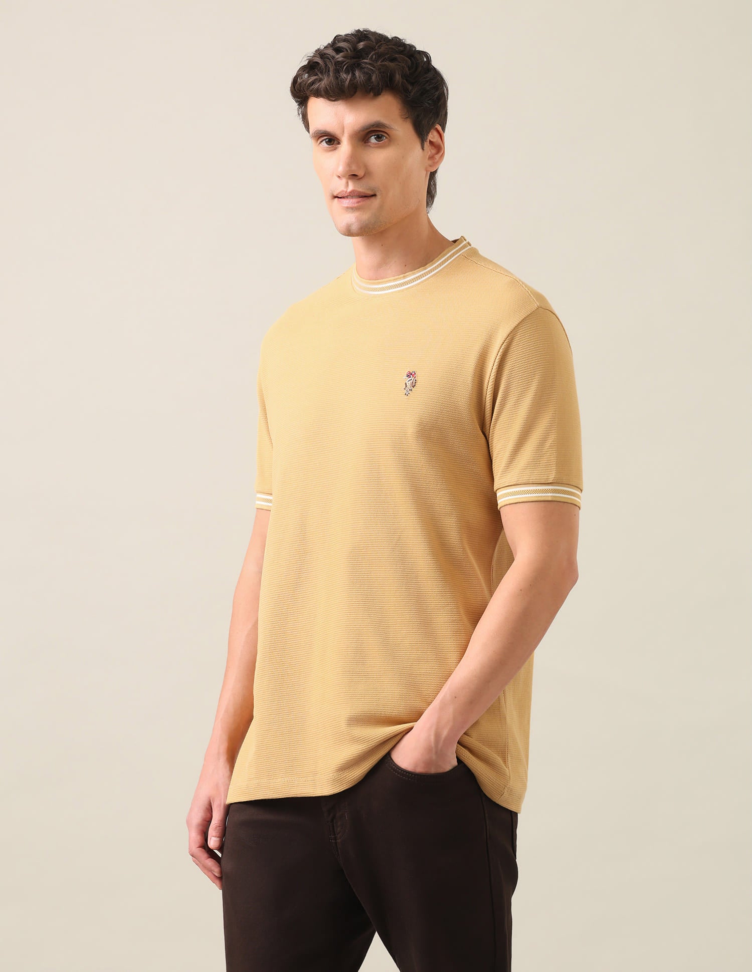 Solid Slim Fit T-Shirt Yellow - U.S. Polo Assn. India | Large