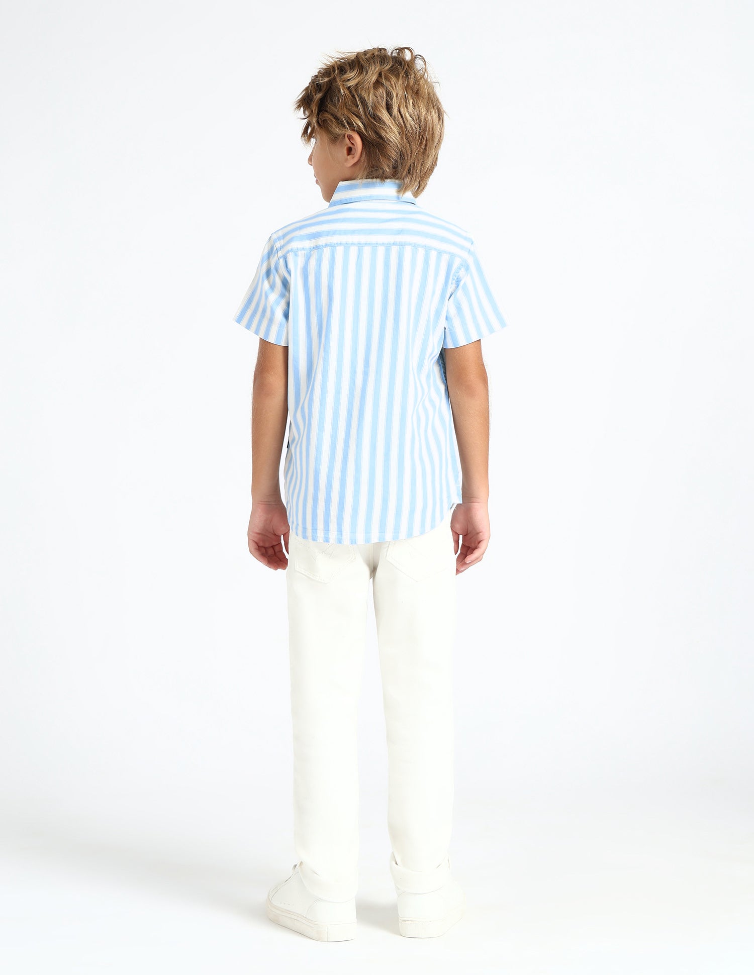 Boys Vertical Striped Relaxed Fit Shirt Blue - U.S. POLO ASSN. | Large