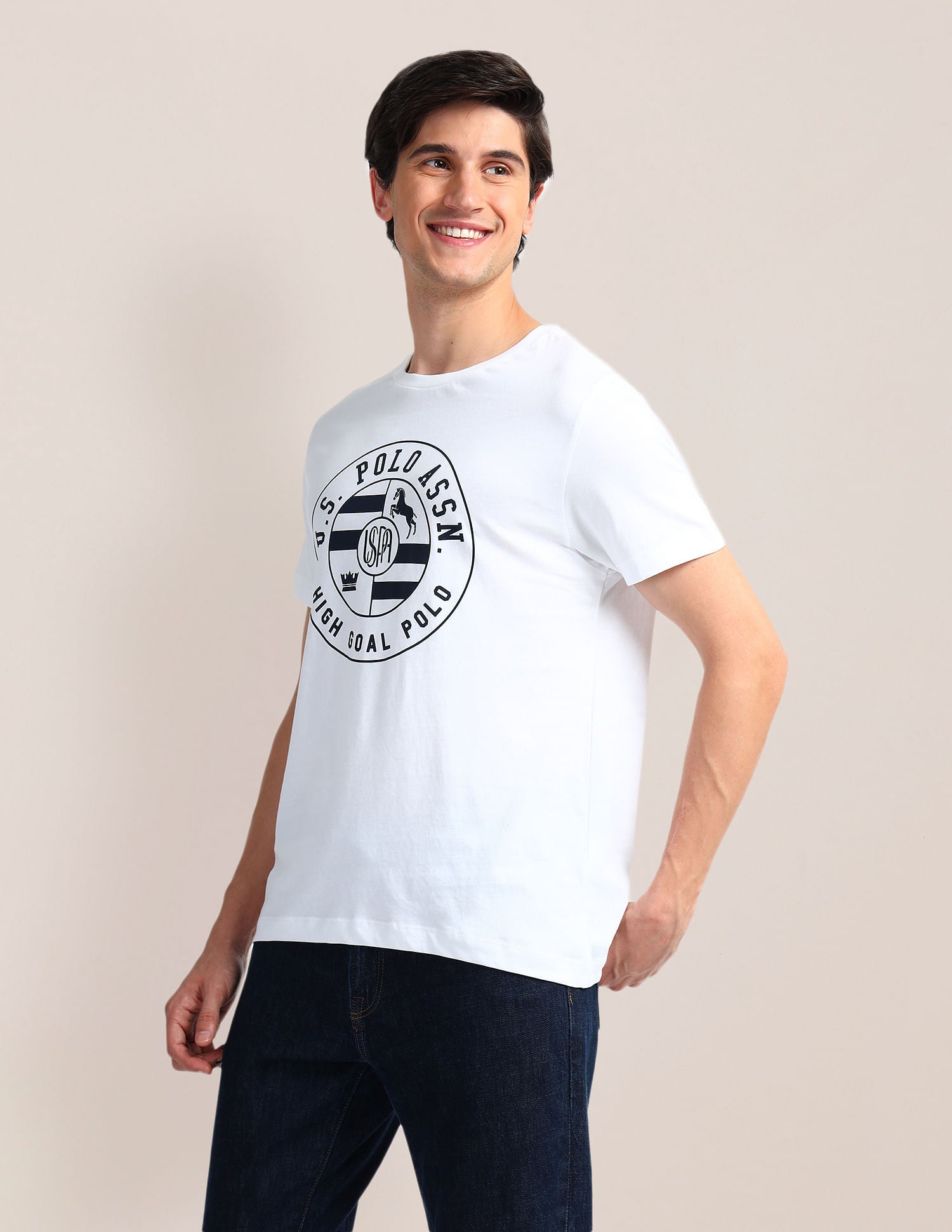 Brand Print Slim Fit T-Shirt White - U.S. Polo Assn. India | Large