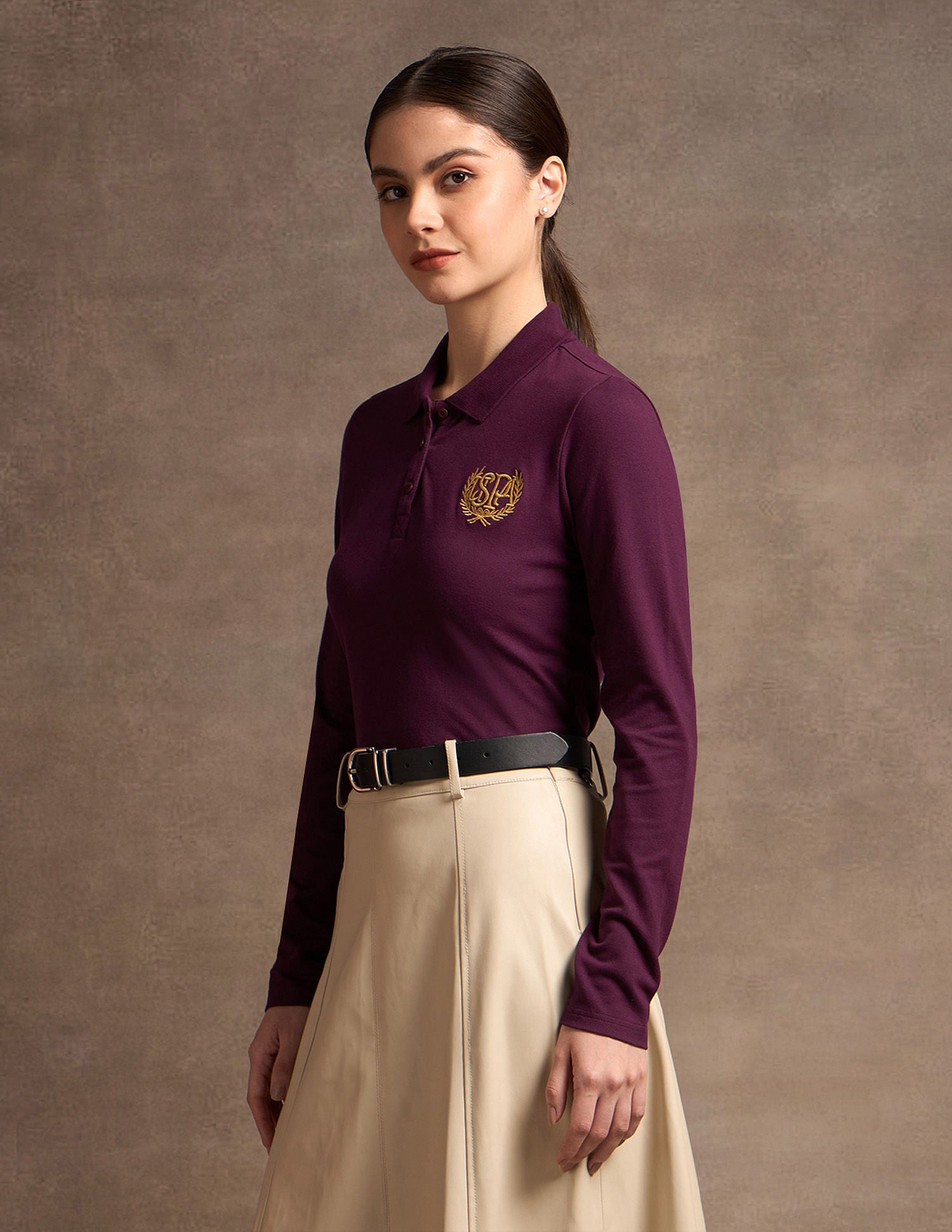 Crest Logo Long Sleeve Polo Shirt Purple - U.S. POLO ASSN. | Large