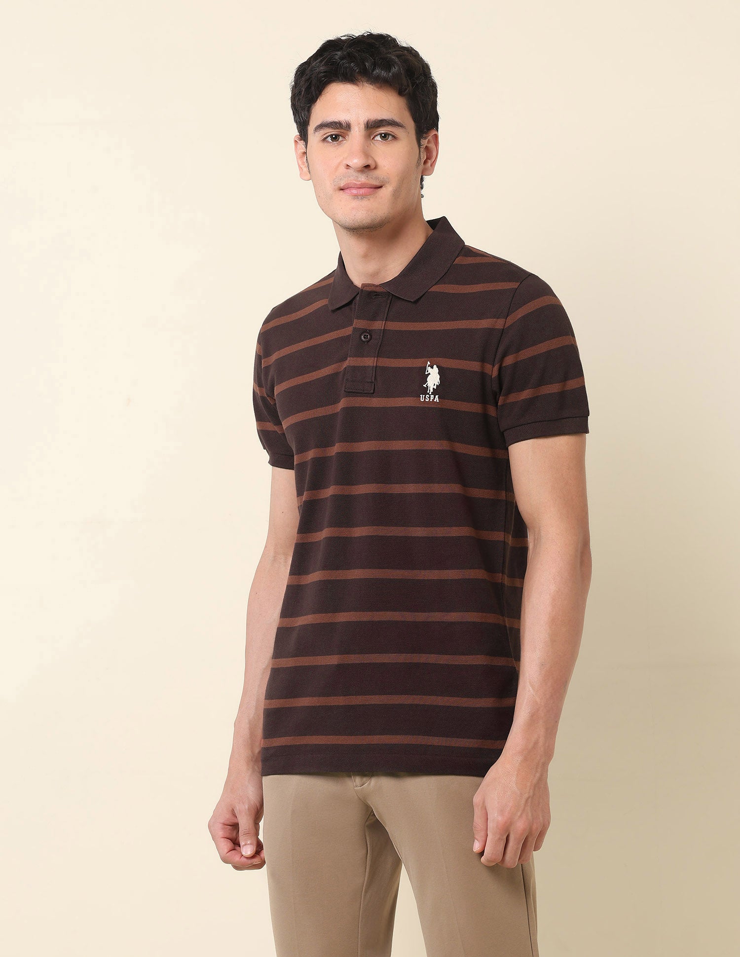 Horizontal Striped Classic Polo Shirt Dark Brown - U.S. POLO ASSN. | Large
