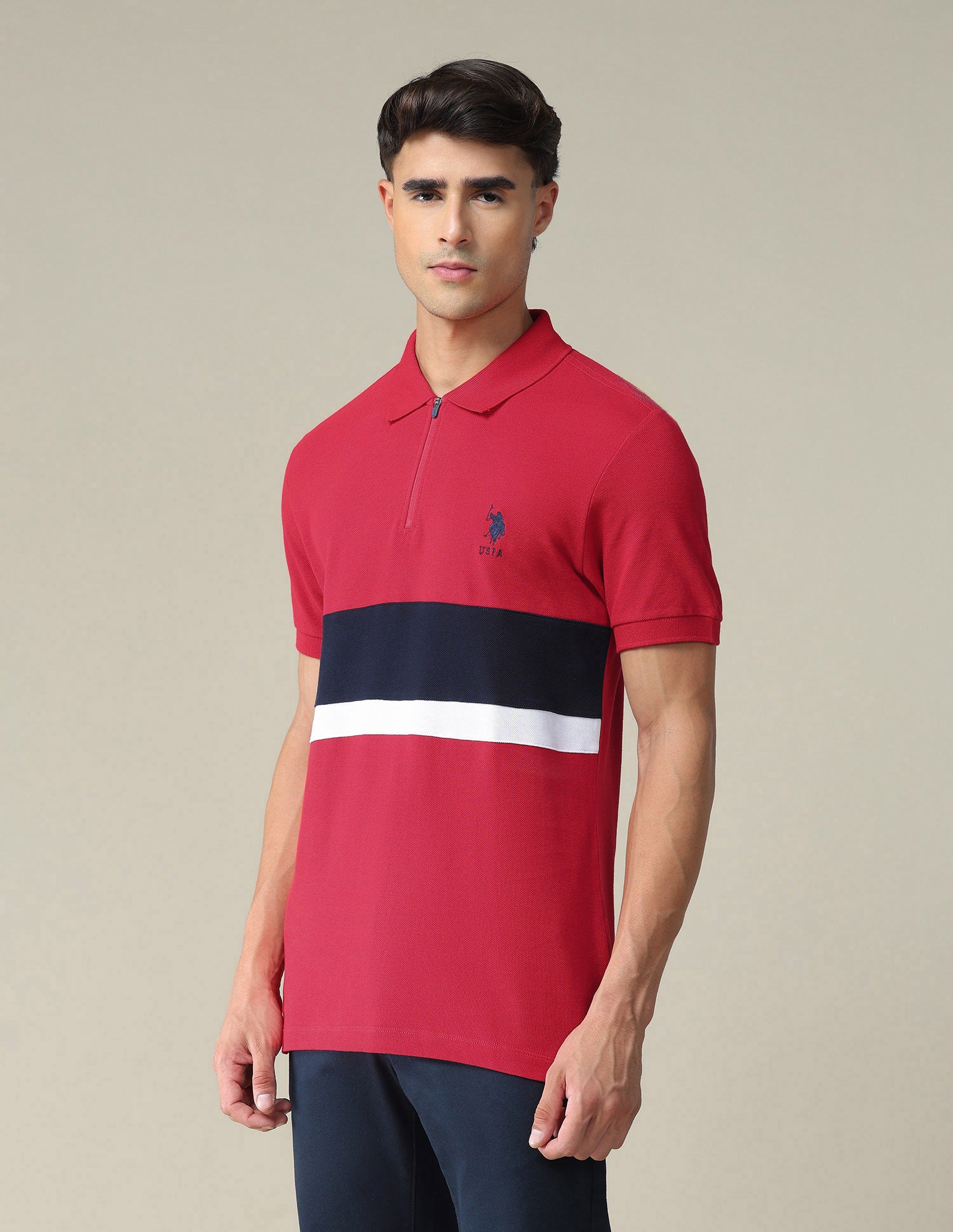 Colour Block Slim Polo Shirt Red - U.S. POLO ASSN. | Large