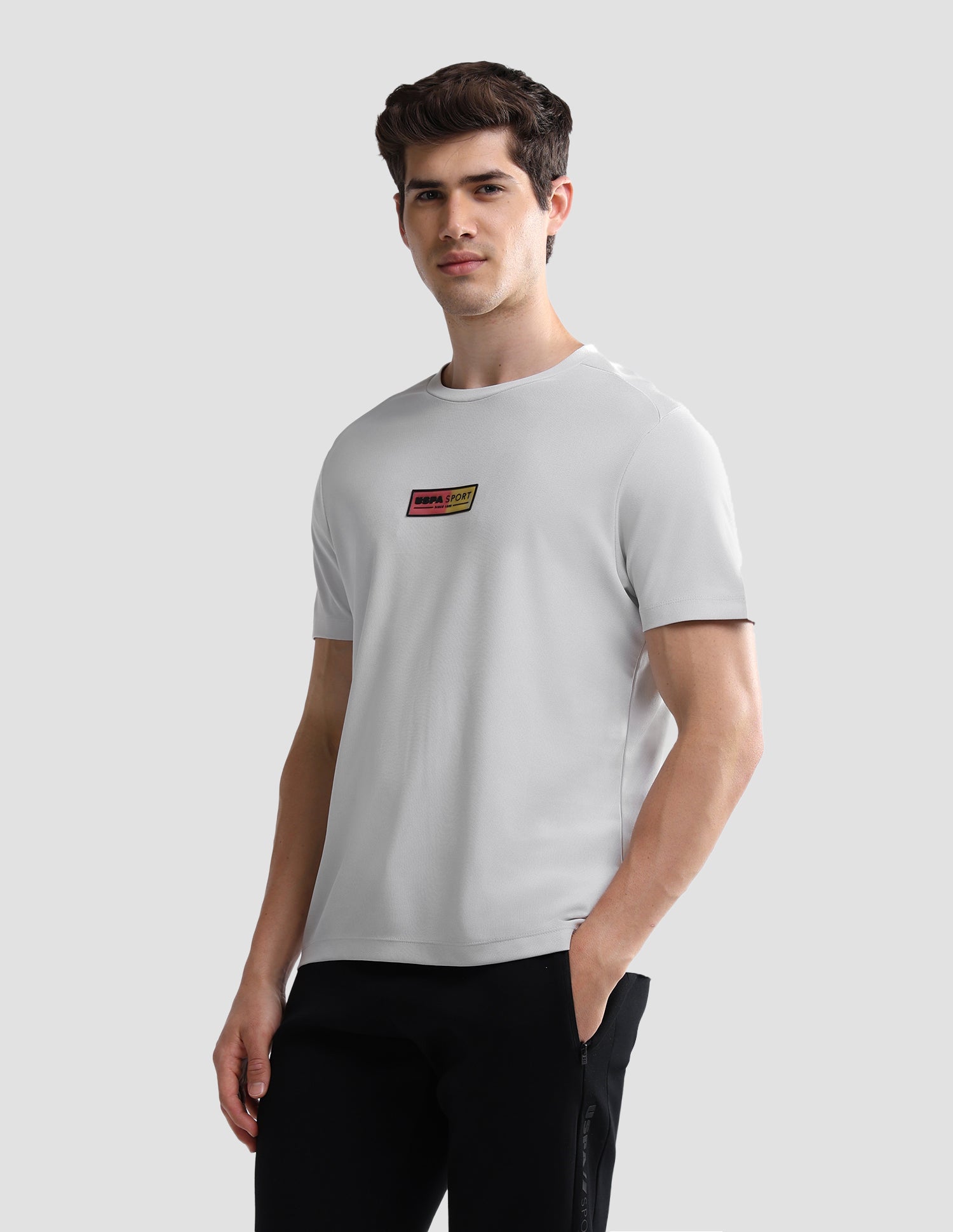 Solid Slim Fit Active T-Shirt Grey - U.S. Polo Assn. India | Large