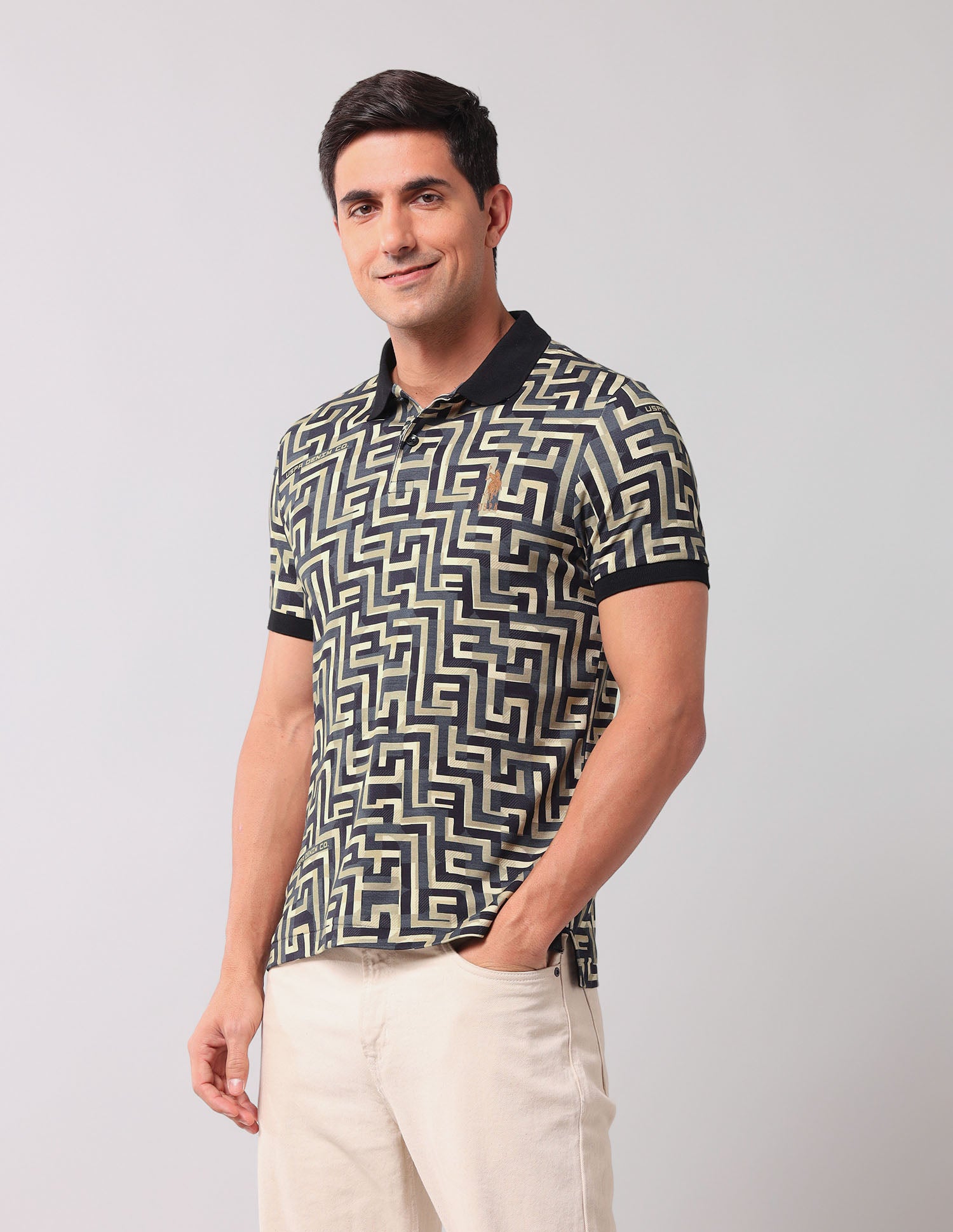 All Over Printed Slim Fit Polo Shirt Black - U.S. Polo Assn. India | Large