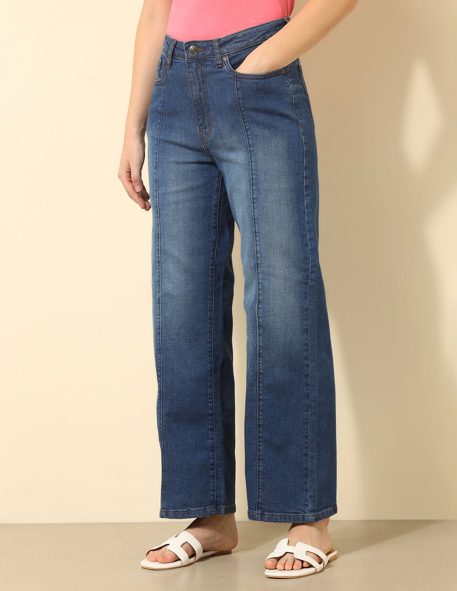 High Rise Wide Leg Fit Pintuck Jeans Blue - U.S. Polo Assn. India | Large