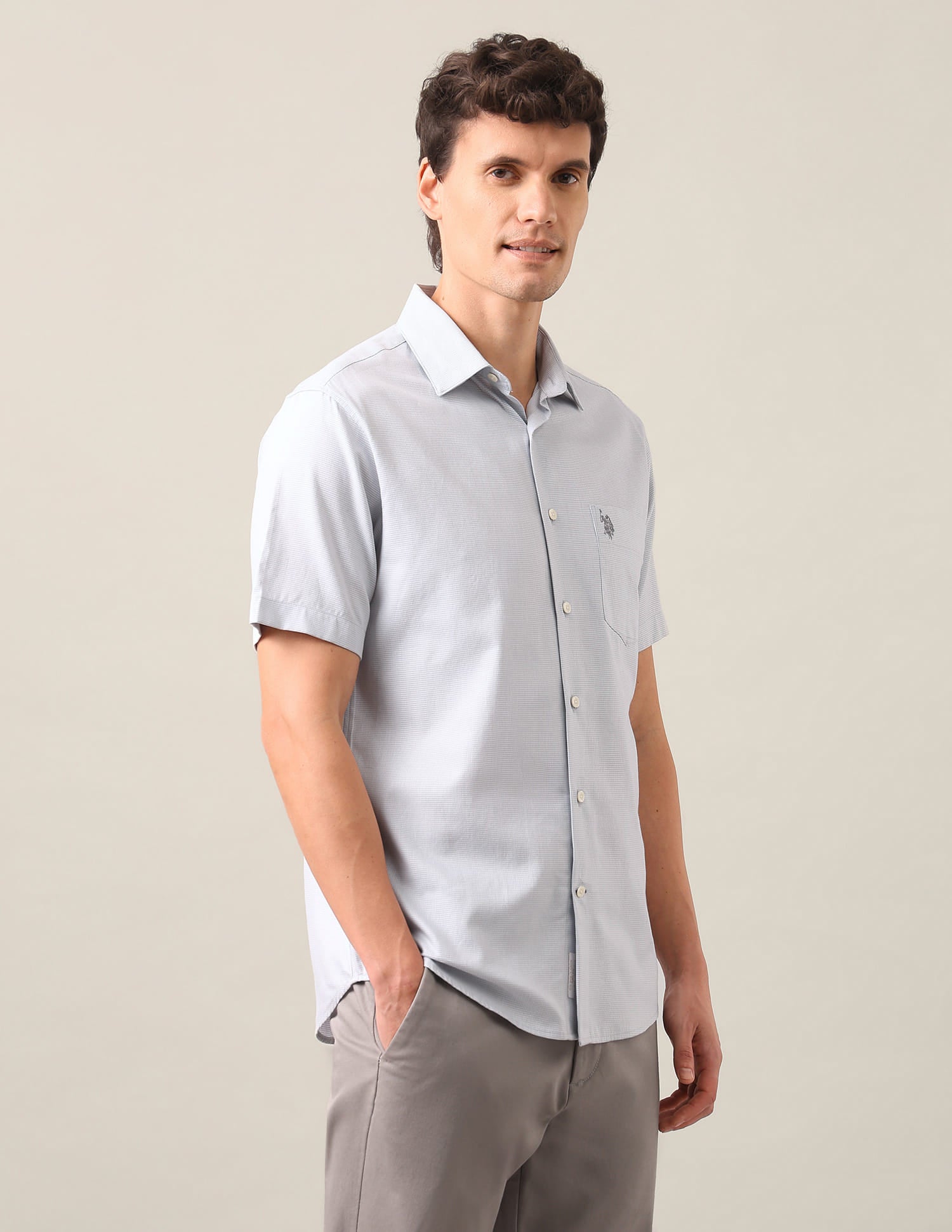 Textured Tailored Fit Shirt Grey - U.S. Polo Assn. India | Large