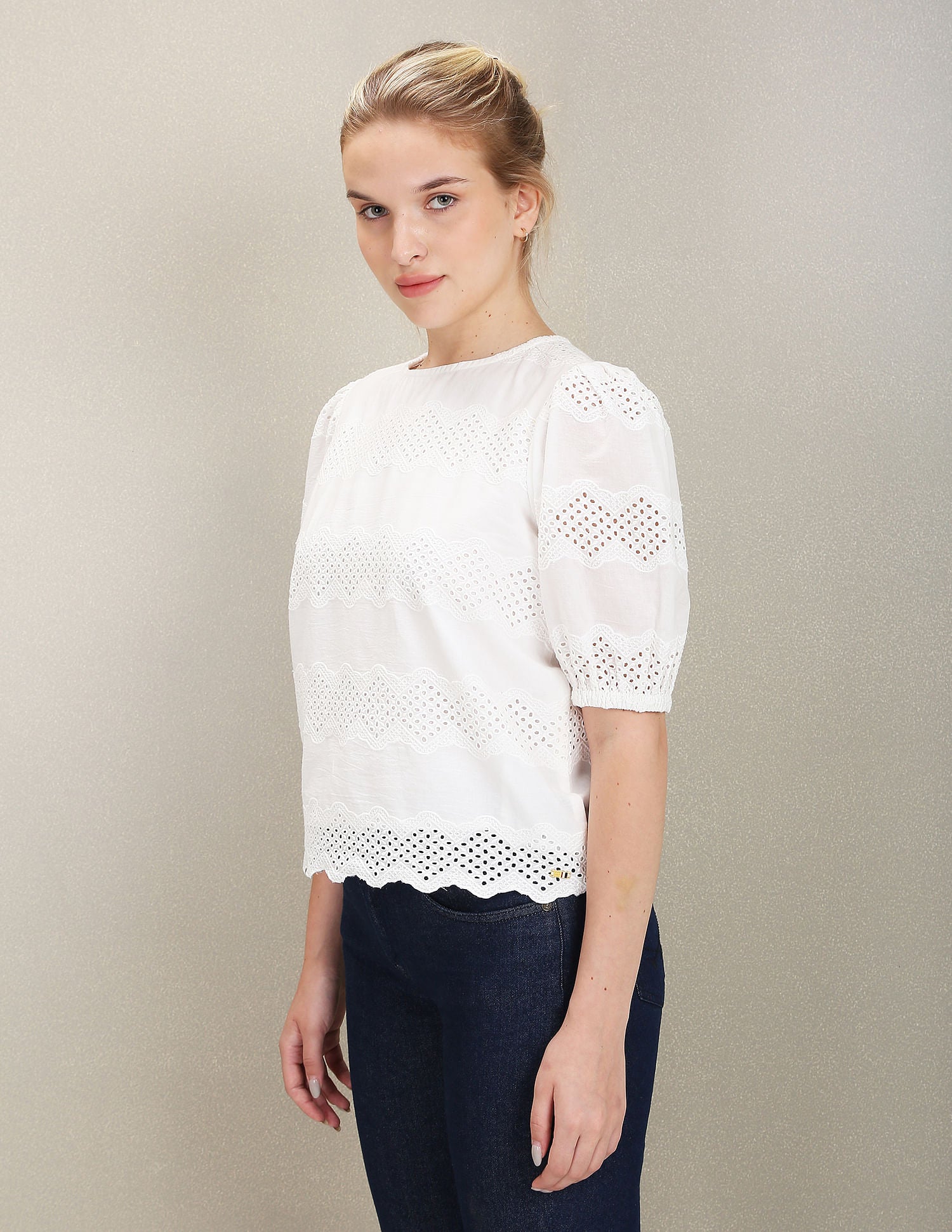 Puff Sleeve Cotton Top White - U.S. Polo Assn. India | Large
