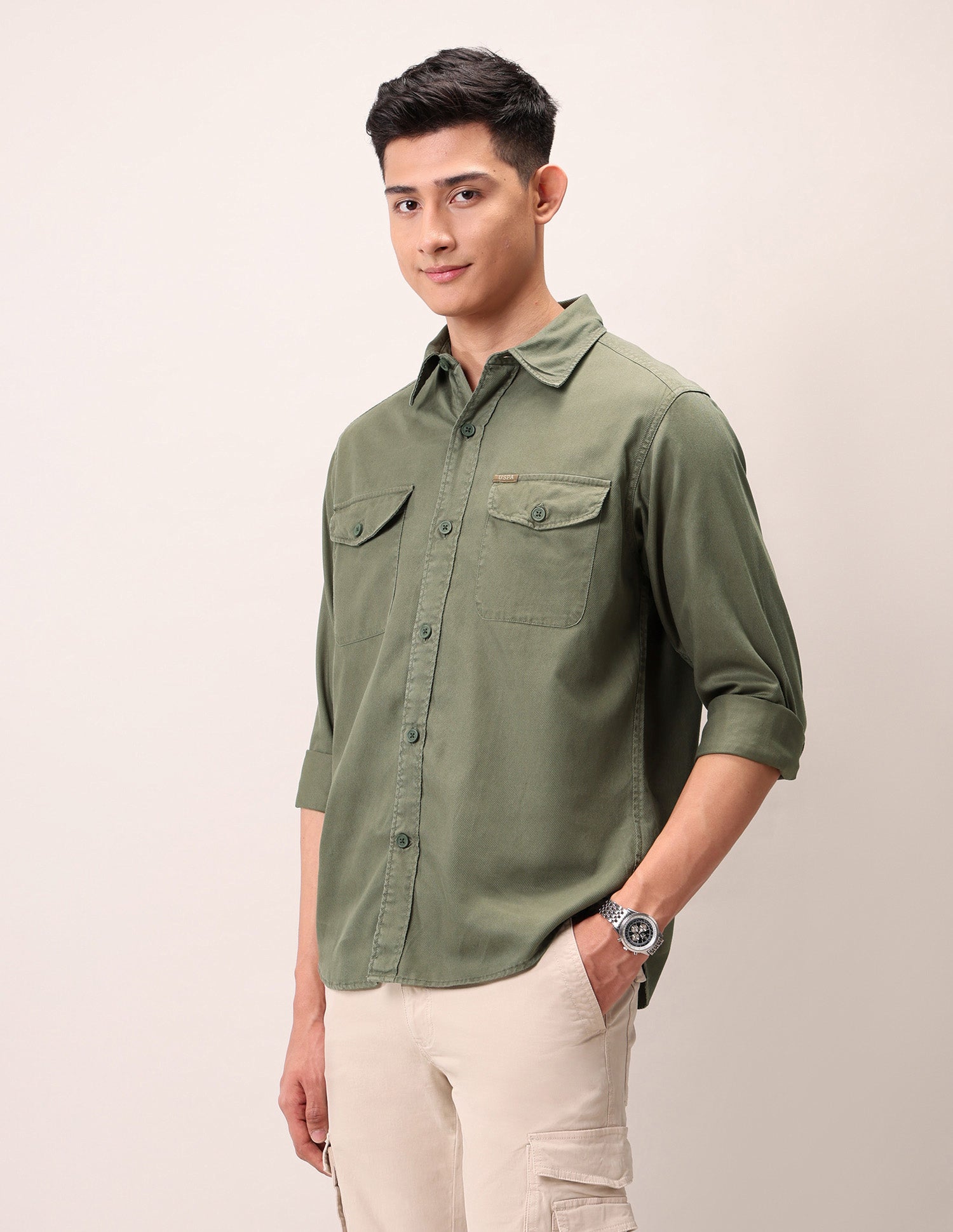 Slim Fit Pure Cotton Shirt Olive - U.S. Polo Assn. India | Large