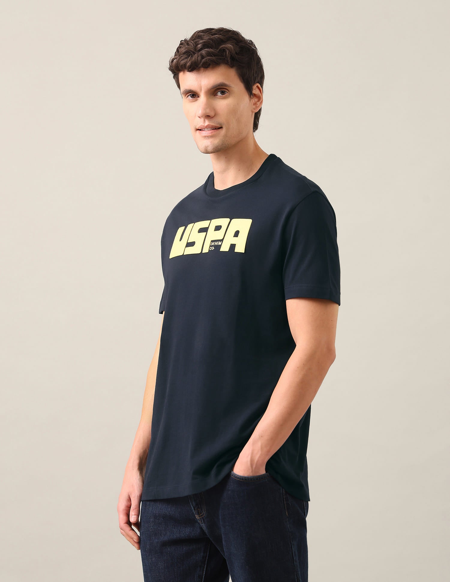 Typographic Brand Printed Regular Fit T-Shirt Blue - U.S. Polo Assn. India | Large
