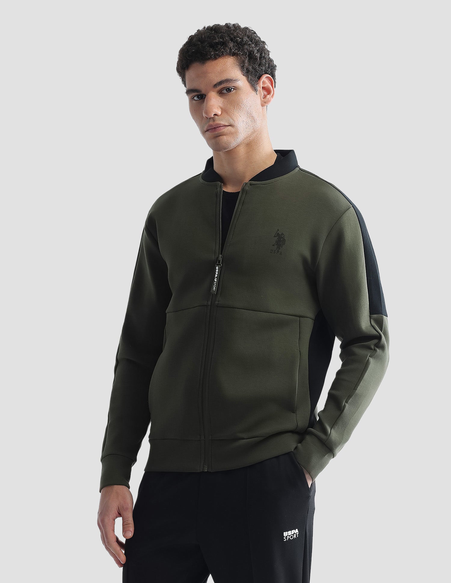 Slim Fit Zipper Active Sweatshirt Olive - U.S. Polo Assn. India | Large