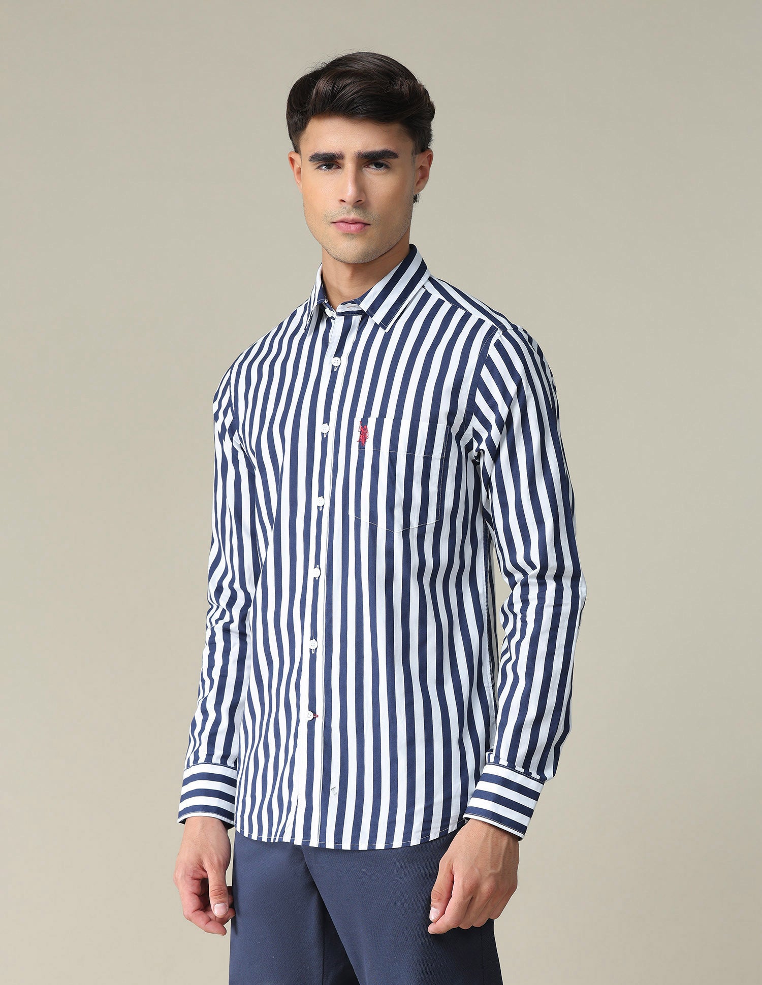 Vertical Stripe Cotton Casual Shirt Navy - U.S. POLO ASSN. | Large