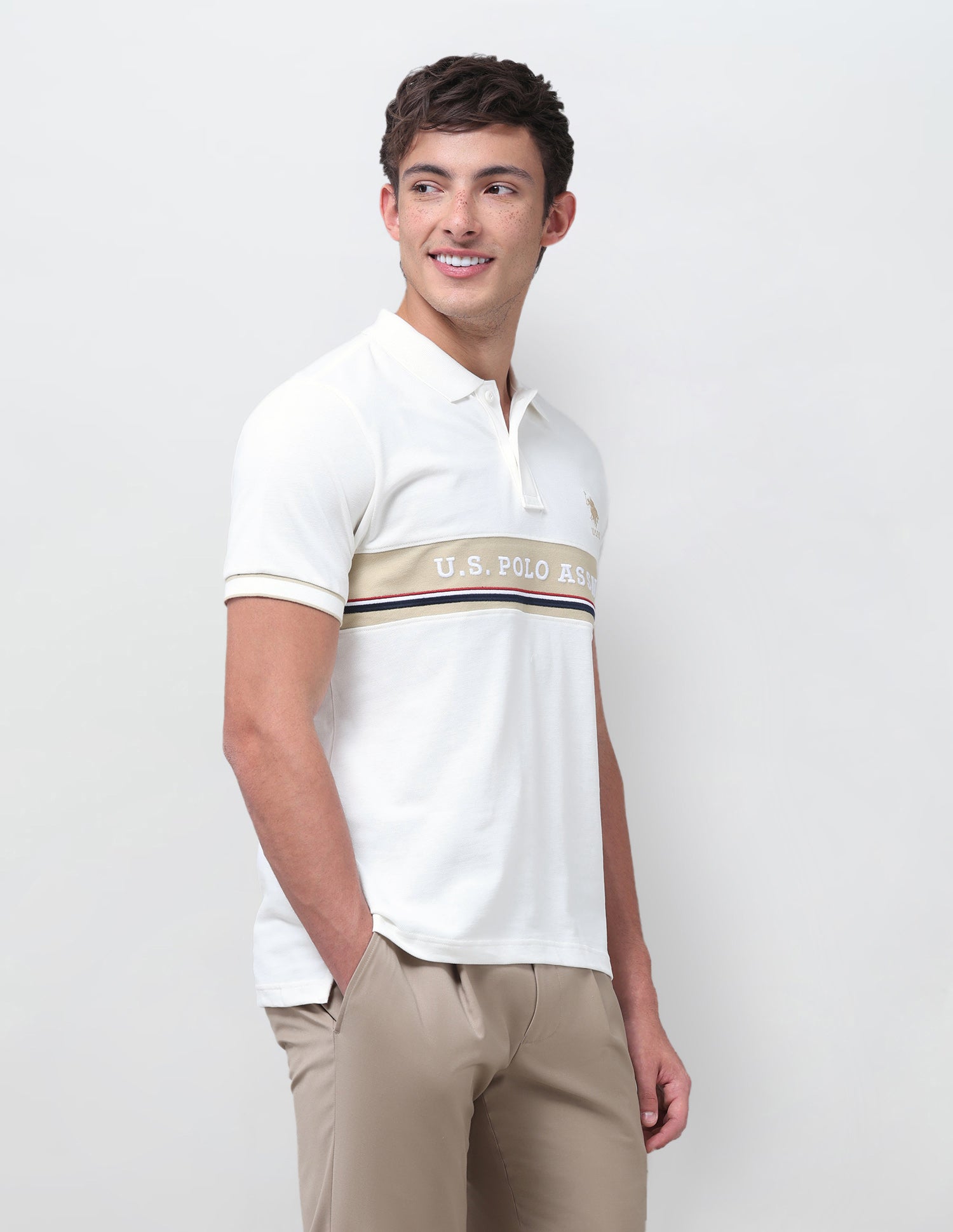Brand Printed Regular Fit Polo Shirt Off White - U.S. Polo Assn. India | Large