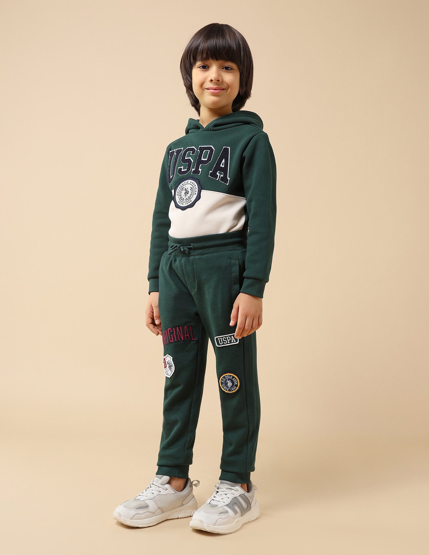 Boys Brand Appliqued Regular Fit Joggers Dark Green - U.S. POLO ASSN. | Large