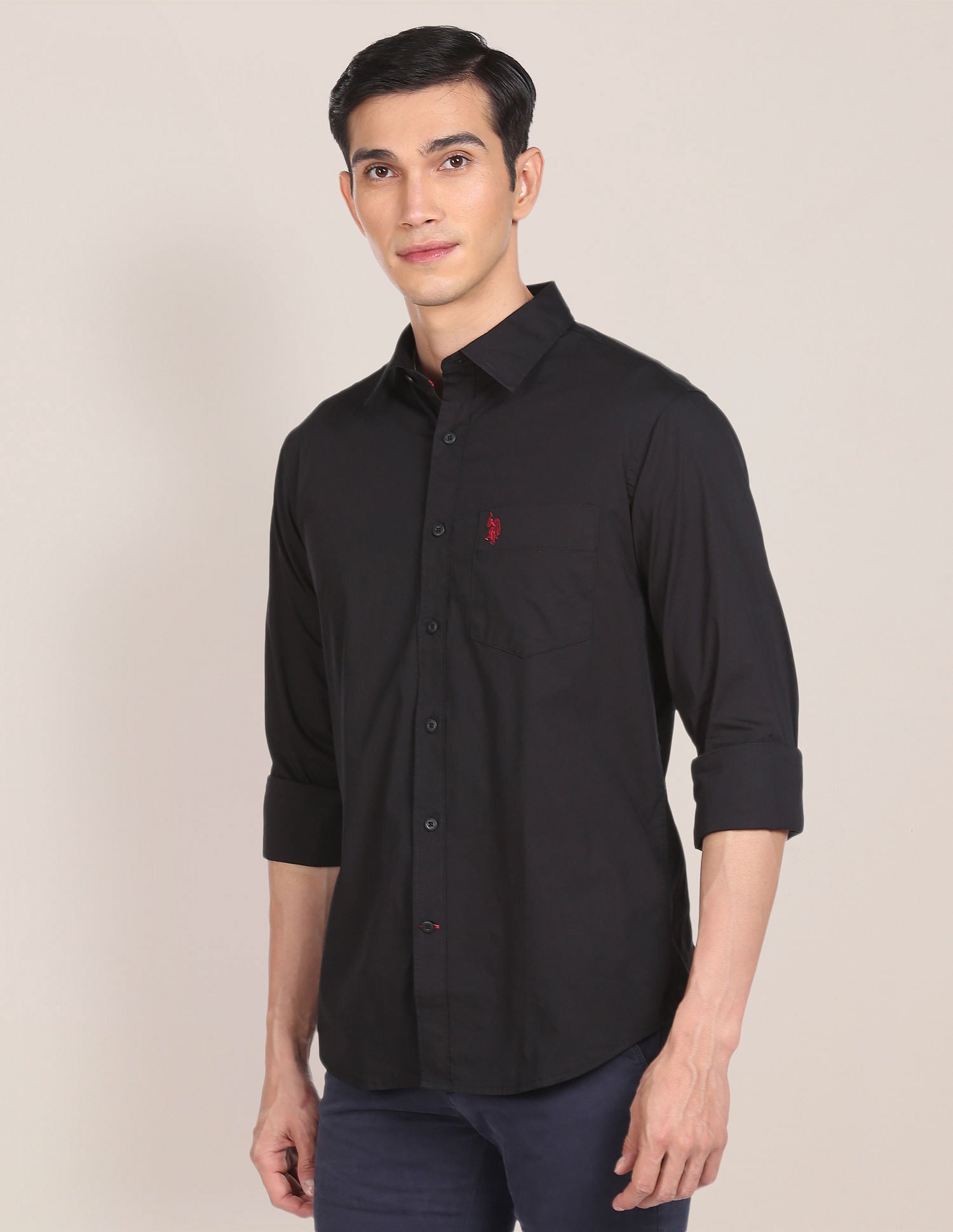 Men Black Slim Fit Solid Casual Shirt Black - U.S. POLO ASSN. | Large