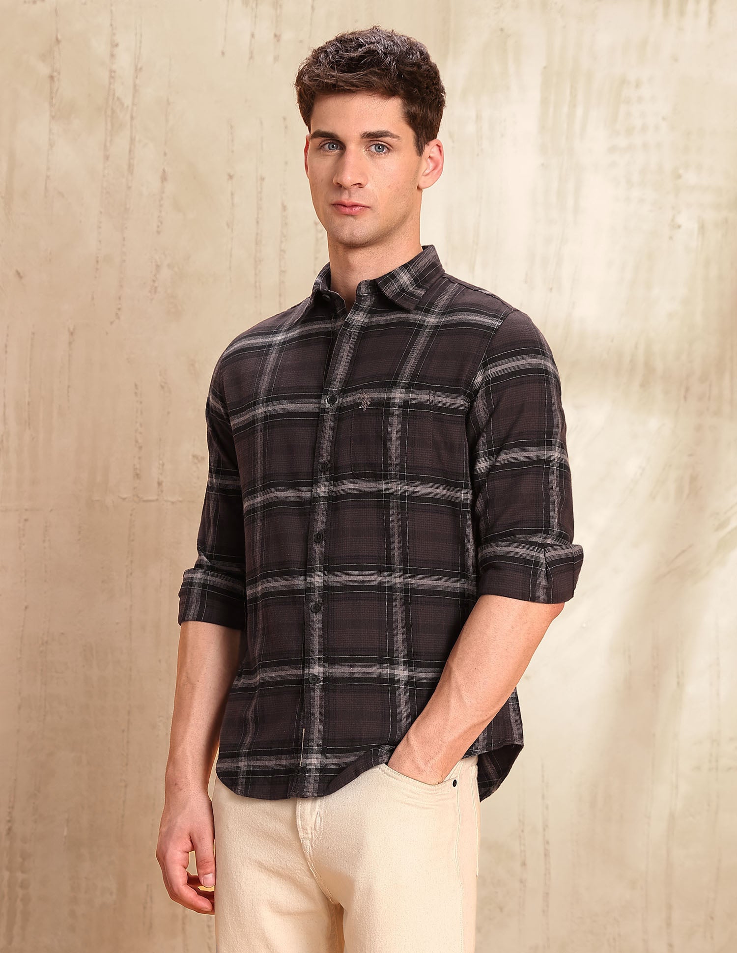 Tartan Checked Legend Of Horseshoe Shirt Dark Brown - U.S. POLO ASSN. | Large