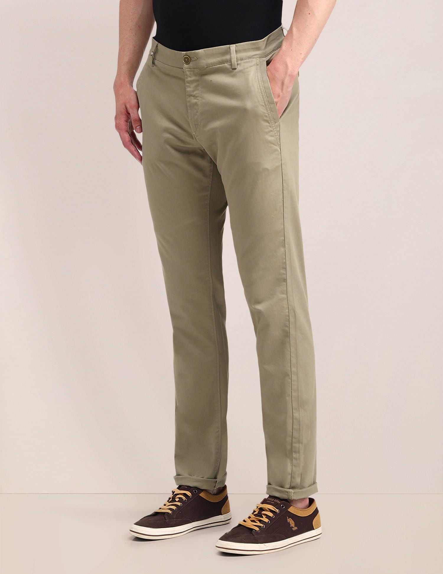 Mid Rise Slim Fit Trousers Brown - U.S. POLO ASSN. | Large