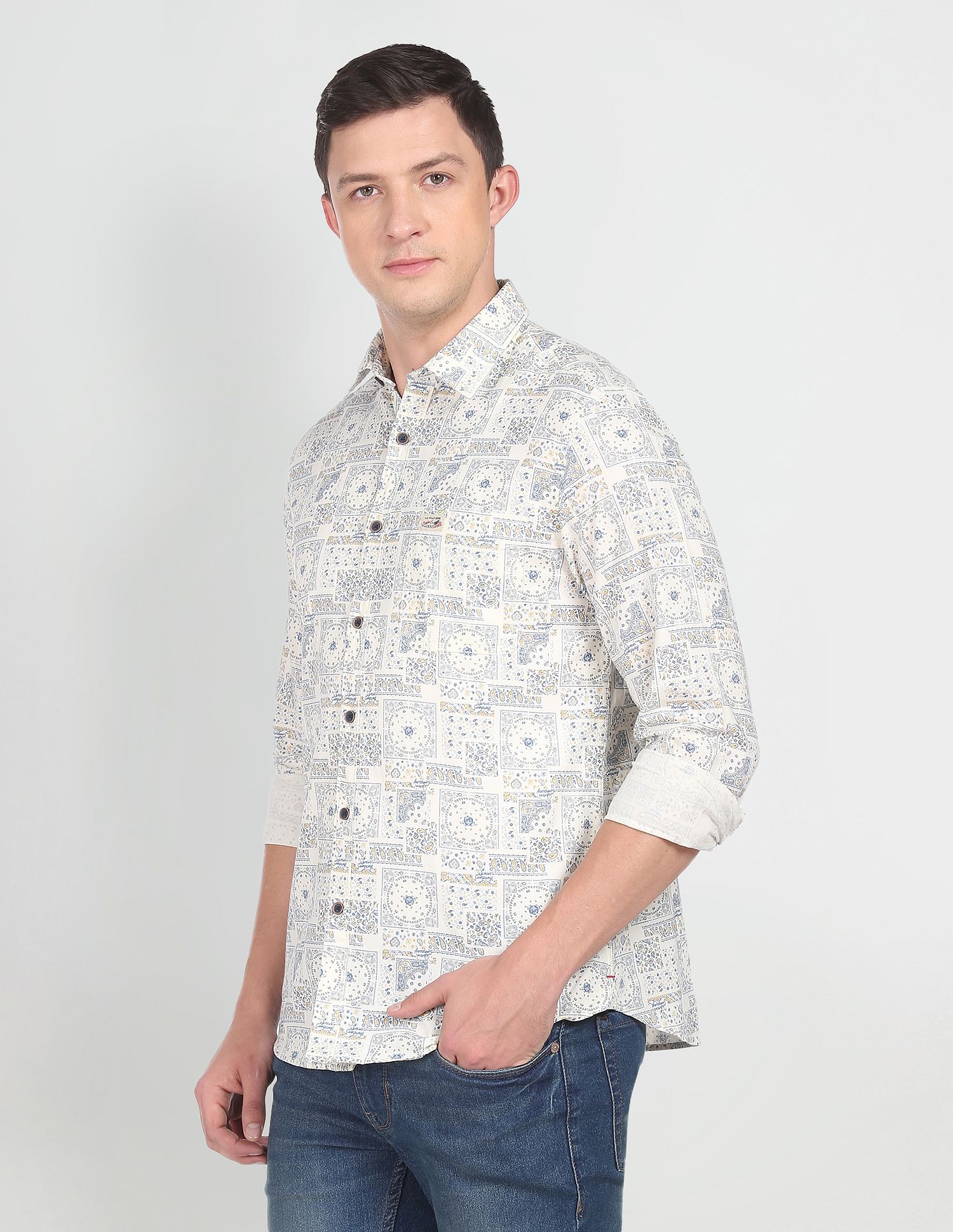 Paisley Print Cotton Casual Shirt Ivory - U.S. POLO ASSN. | Large
