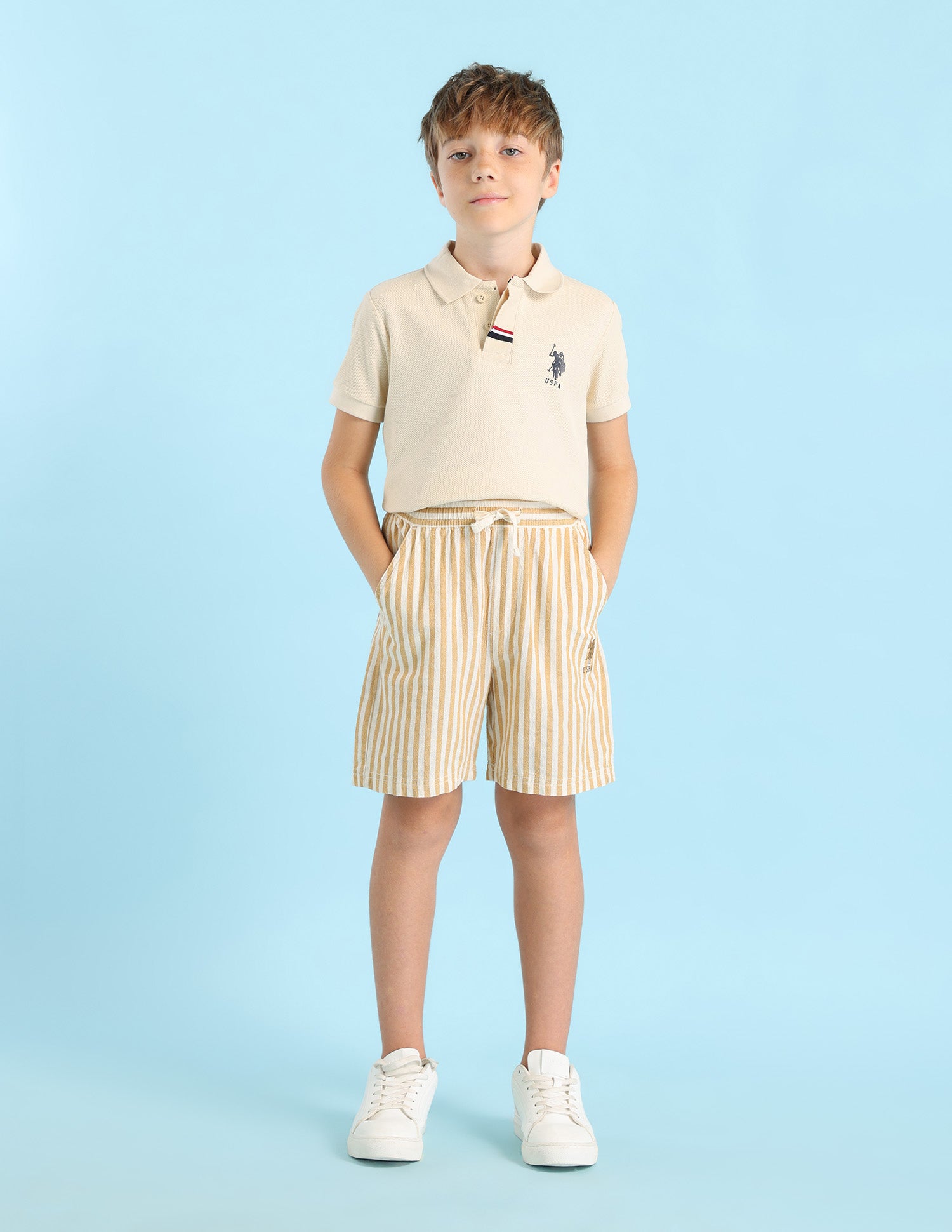Boys Vertical Striped Regular Fit Shorts Mustard - U.S. POLO ASSN. | Large